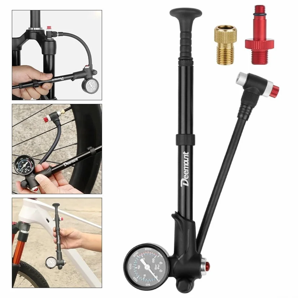 Pompe à air de vélo 300 psi avec manomètre intégré pour fourche avant et amortisseur arrière