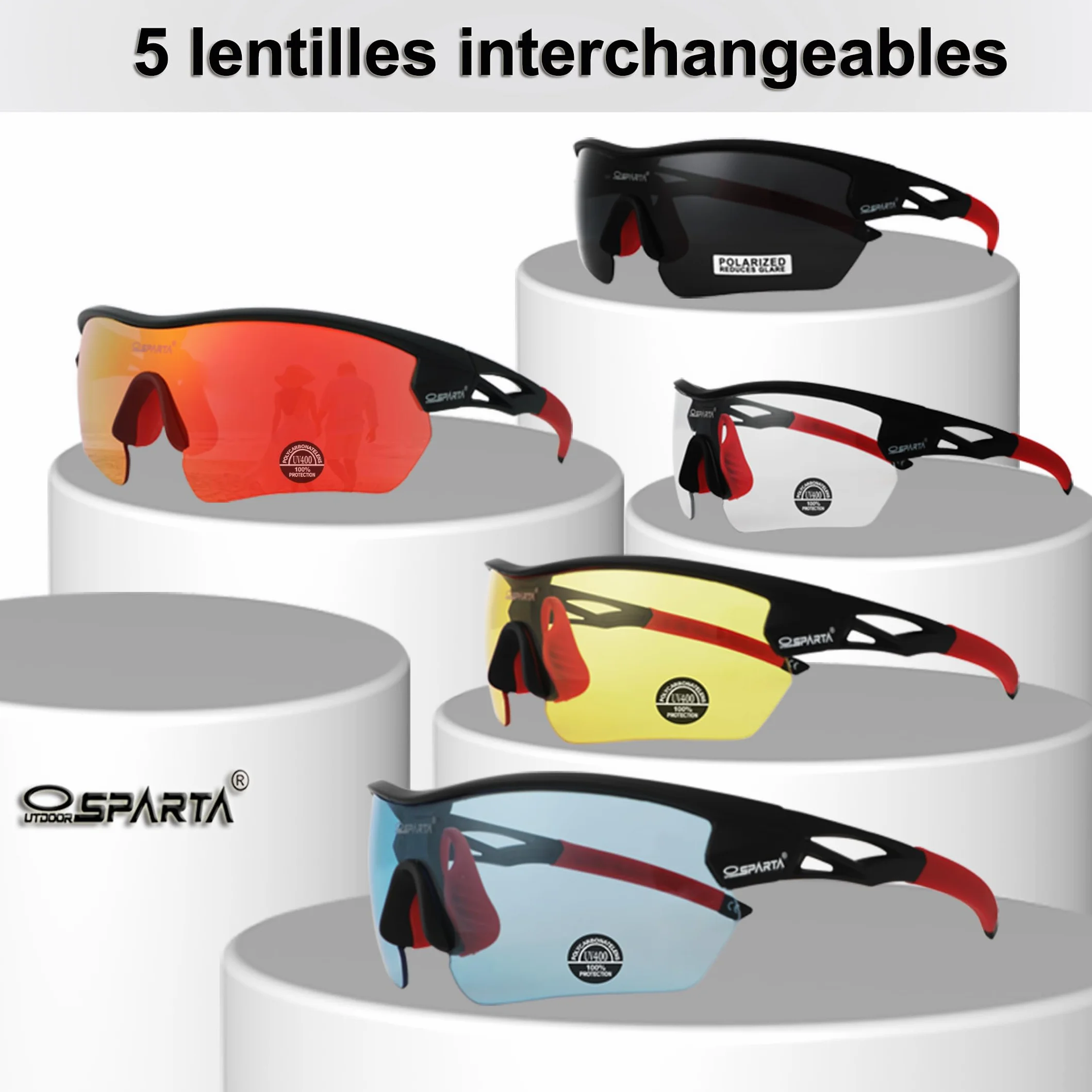 Lunettes de soleil polarisées interchangeables 5 verres sport homme femme