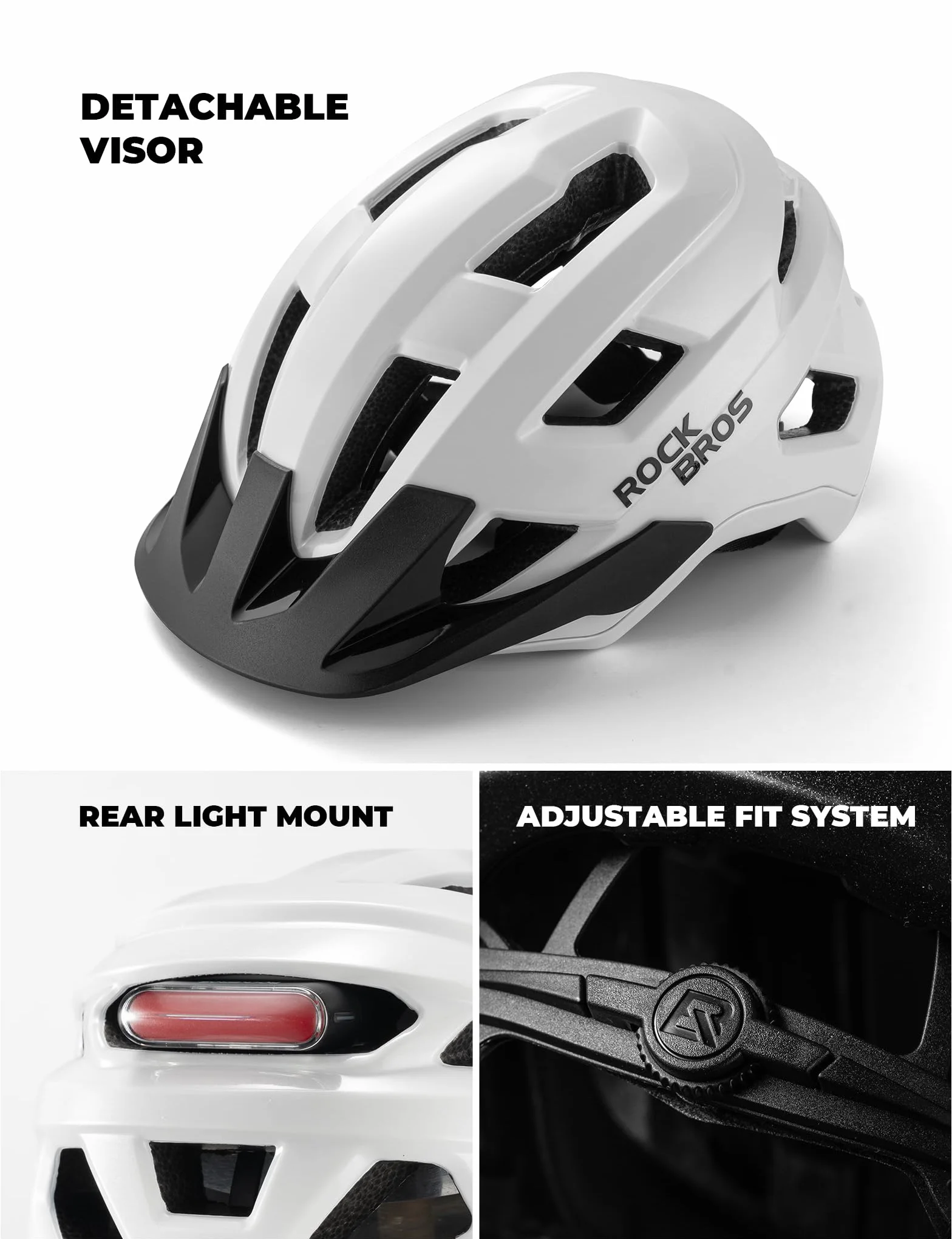 ROCKBROS Casque Enfant & Ados, Casque avec Visière Amovible, Ajustement Sécurisé et Profond, Ventilation Optimale, pour VTT et BMX Loisir