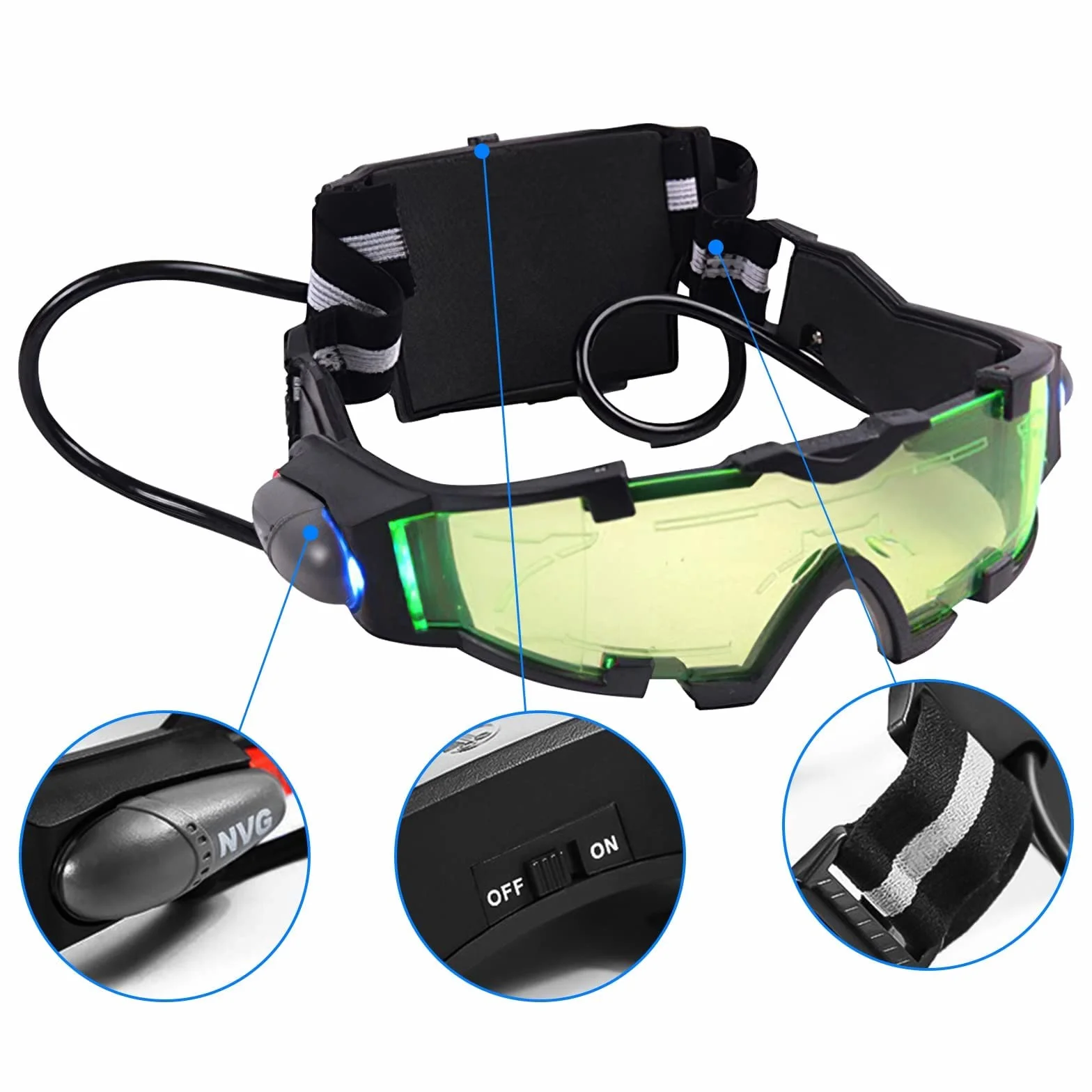 Lunettes de Vision Nocturne Wovatech pour Enfants avec Lentille Verte et Lumières Rabattables