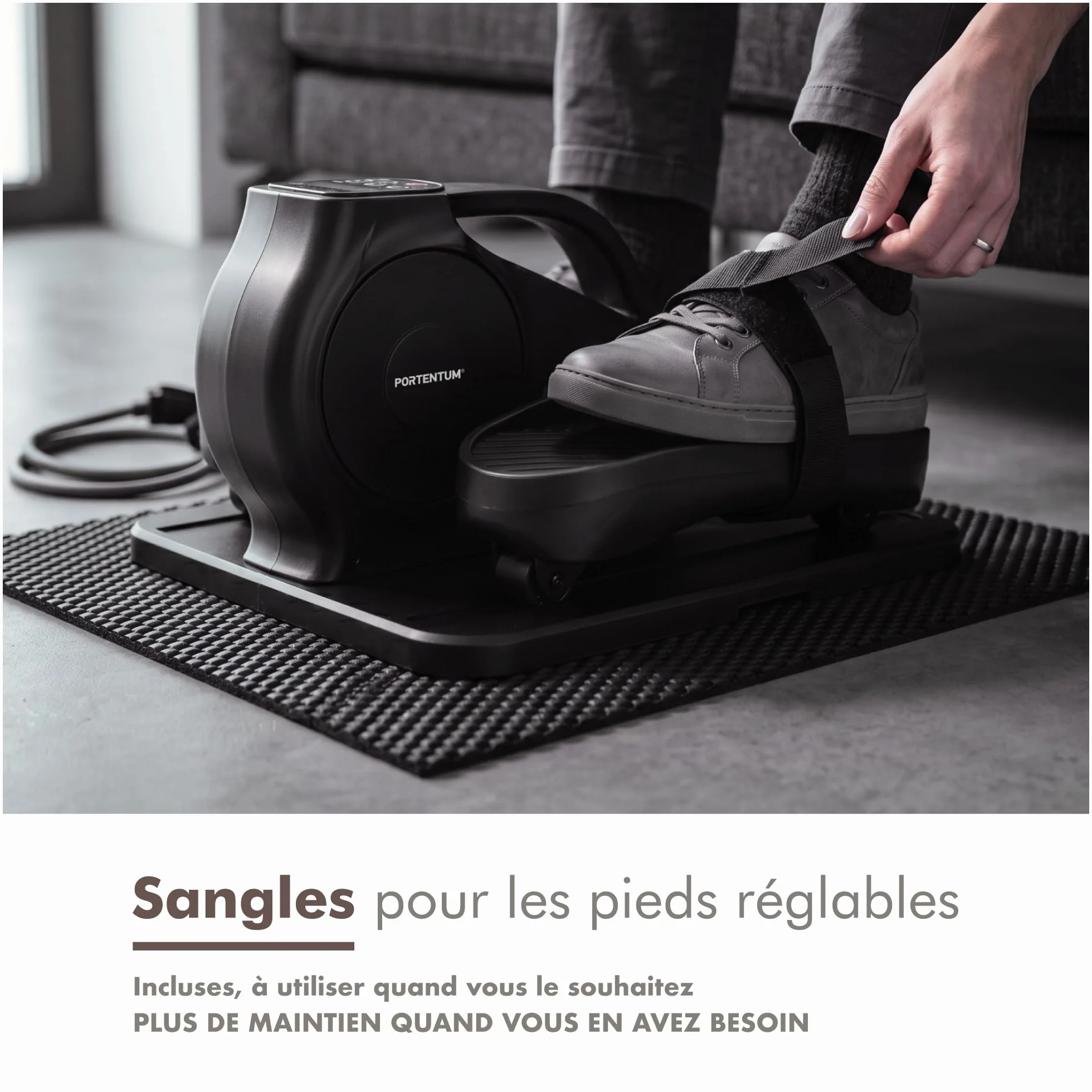 PORTENTUM Mini Velo elliptique électrique avec Bandes de résistance Tapis Sangles Pédalier d'appartement Automatique Manuel 12 Vitesses Moteur Silencieux