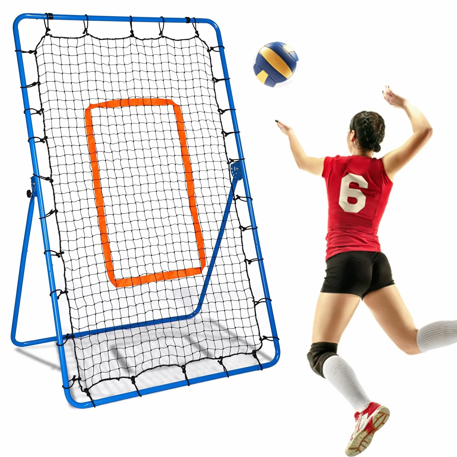Filet de Rebond Volley-Ball 180x110cm Réglable 5 Angles Entraînement PE