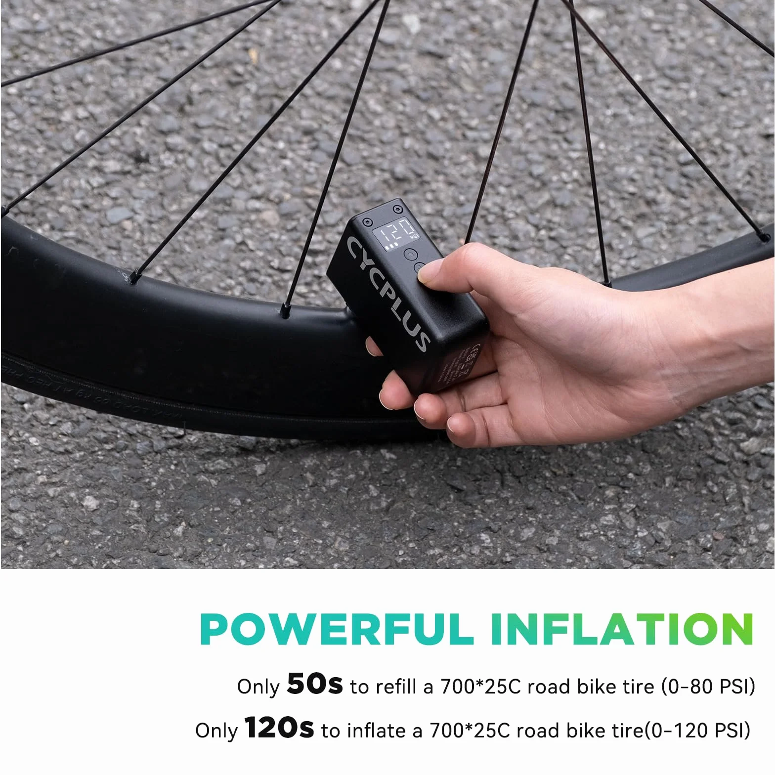 CYCPLUS Pompe à vélo AS2 Pro Max 120 PSI Rechargeable sans Fil avec Manomètre pour VTT Route E-Bike