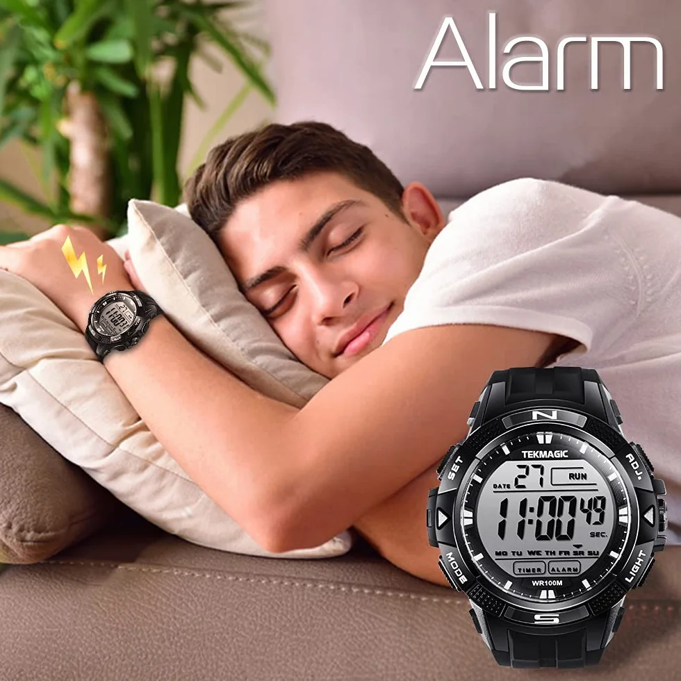 Montre de Natation Numérique Submersible Étanche 100 m Alarme Chronomètre Double Fuseau Horaire Compte à Rebours 12/24 Heures