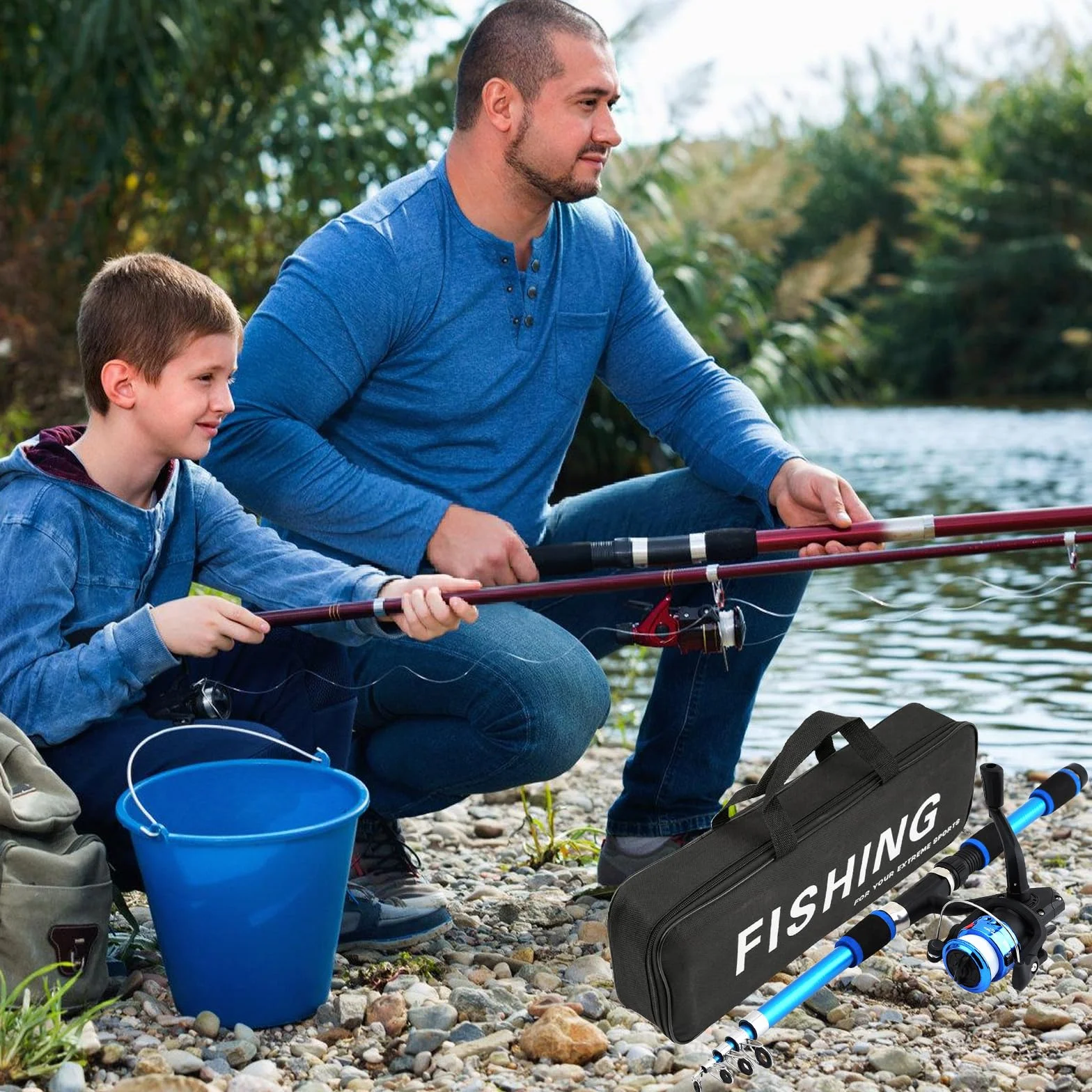 Kit De Pêche pour Enfants Canne À Pêche Télescopique 2,1 M avec Moulinet Et Leurres