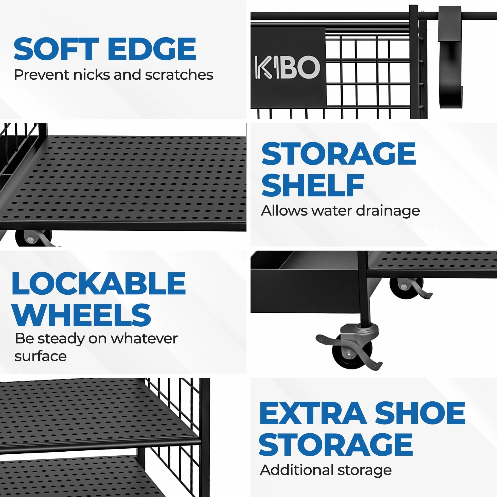 KIBO Organiseur de golf – Support de rangement noir avec roulettes, présentoir de garage pour accessoires de golf
