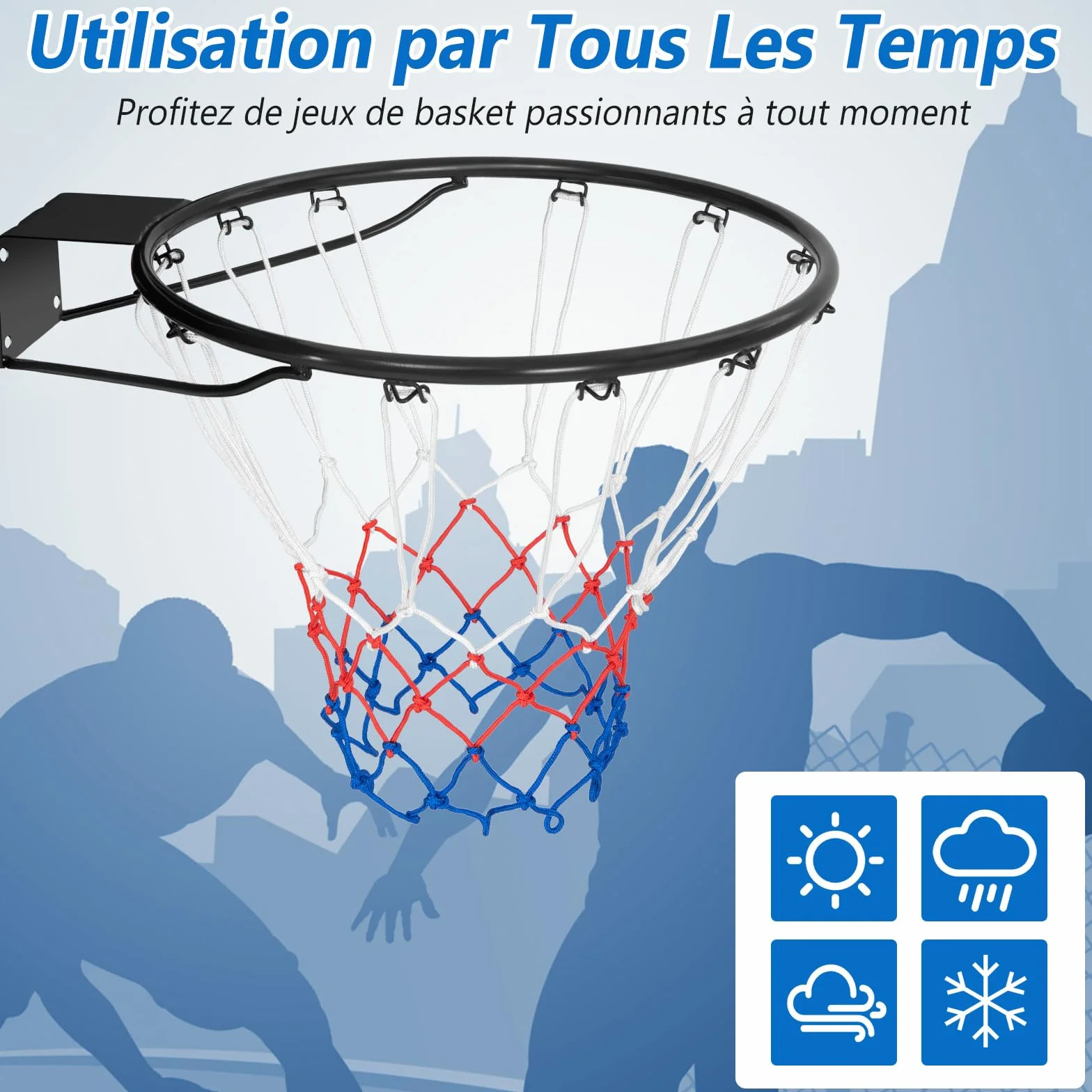COSTWAY Panier de Basket Anneau Suspendu avec Filet, Jante Murale Universelle Intérieur Extérieur