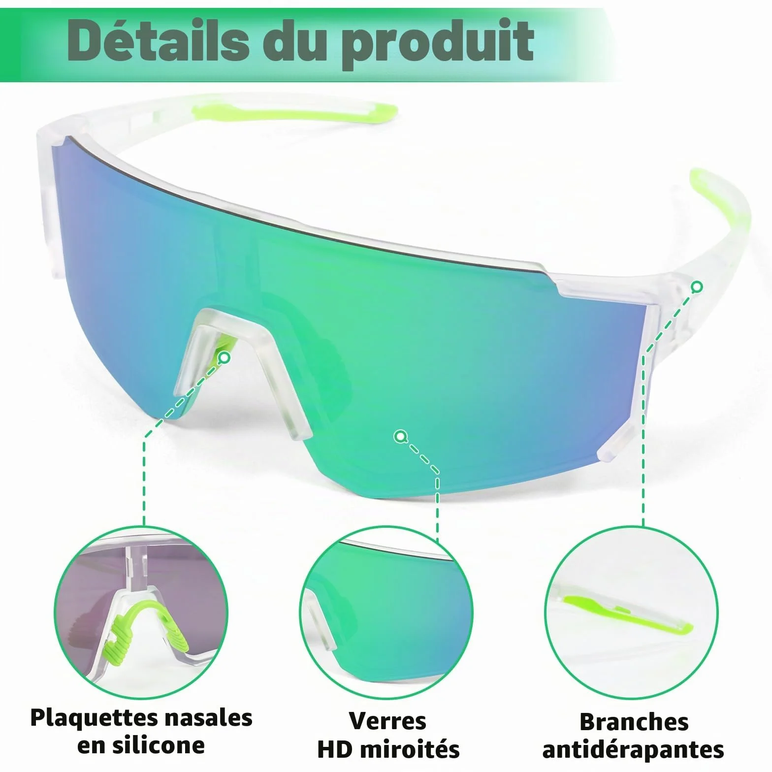 Lunettes de soleil polarisées UV400 Sport Hommes Femmes VTT Vélo Course Running