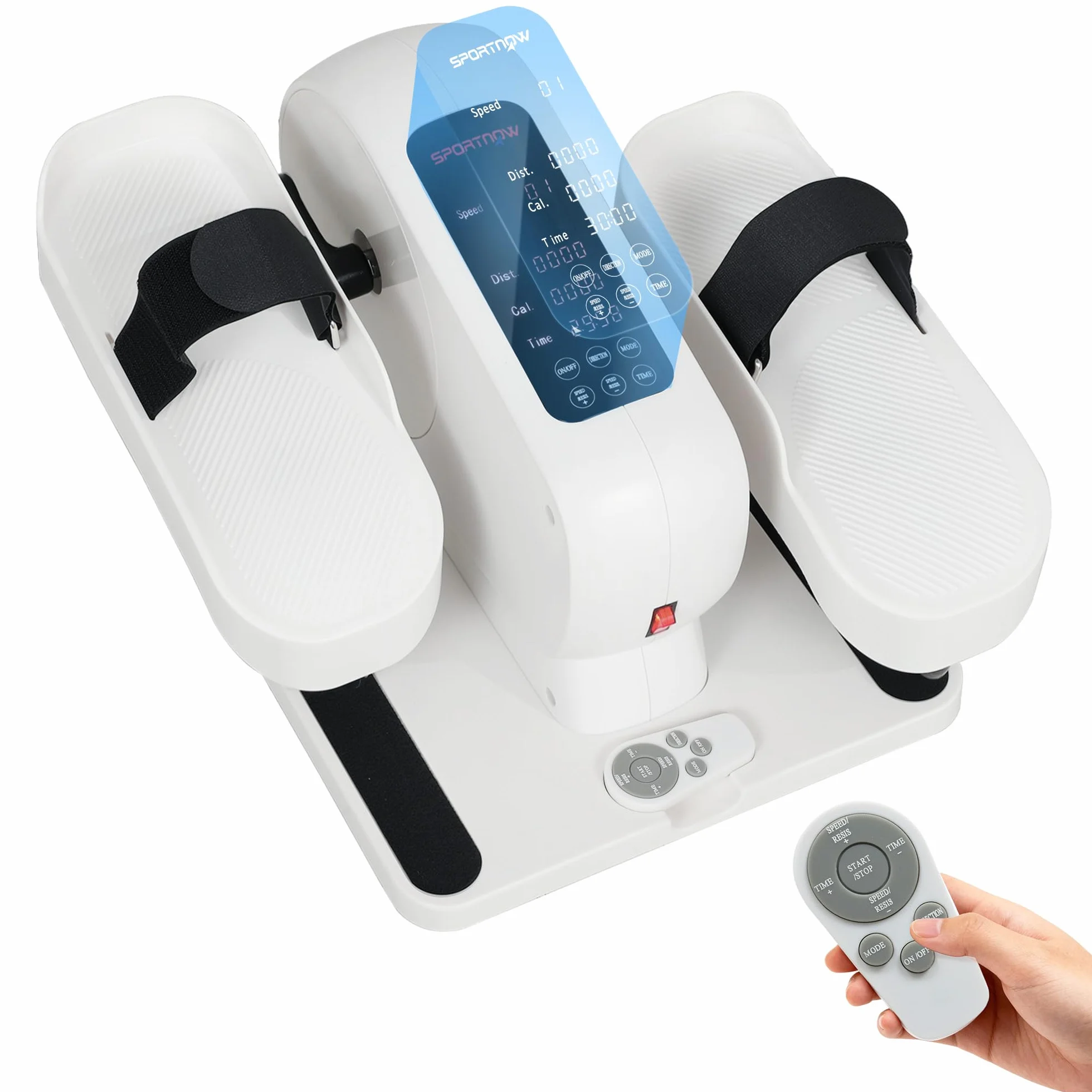 SPORTNOW Mini vélo elliptique électrique assis avec écran LED, télécommande et 12 vitesses réglables, Blanc