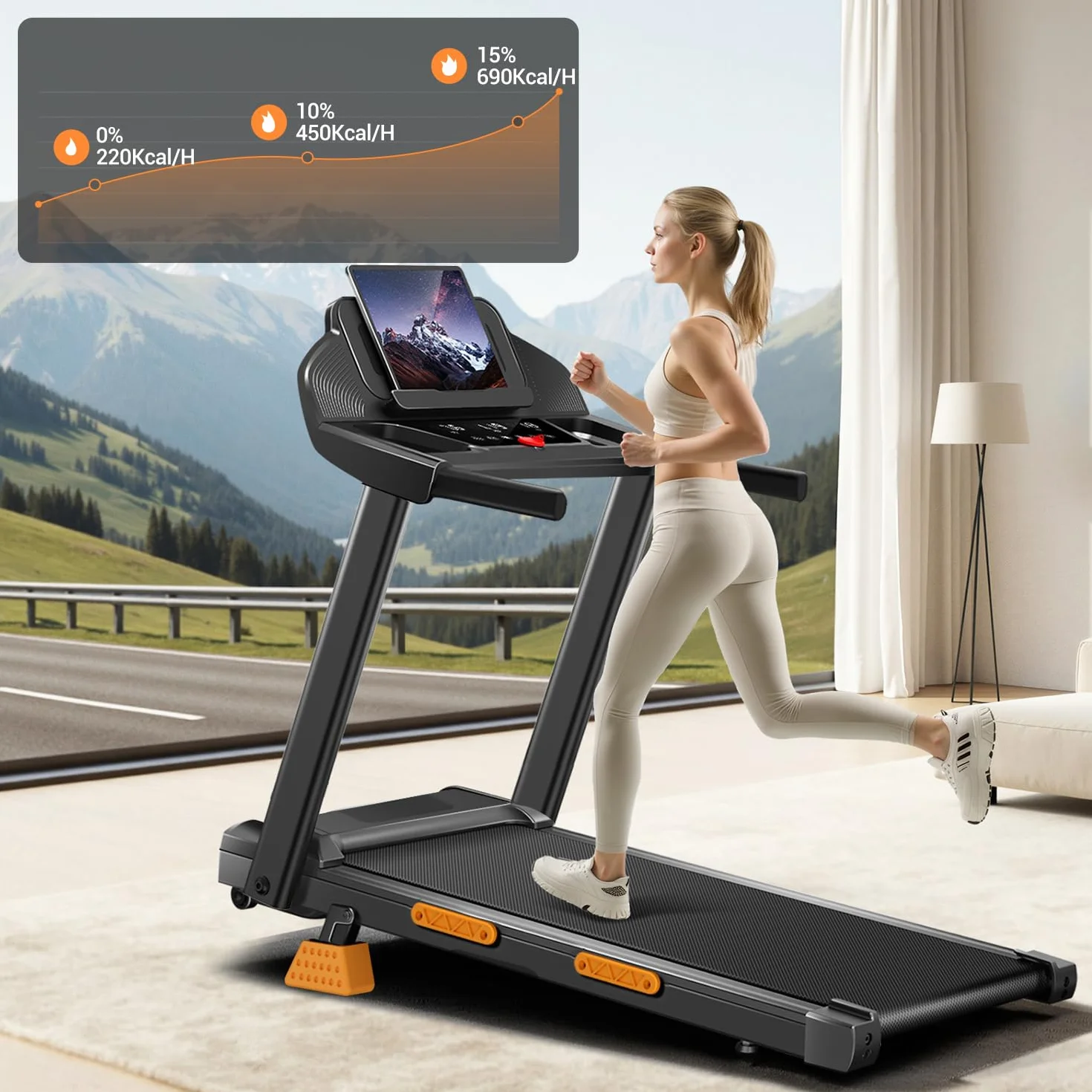 LONTEK Tapis de Course Pliable Inclinable 15%, 12KM/H, Moteur 3,0 CV, Charge 136KG