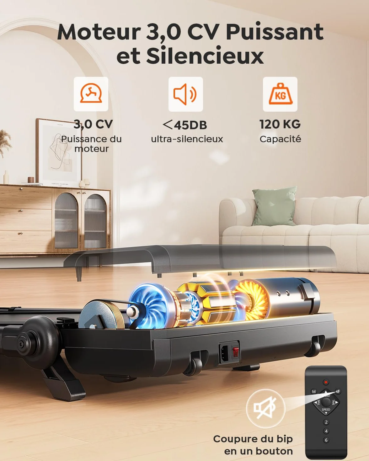 Tapis de Course Pliable Inclinable 7% avec Barres de Soutien, 1-12 km/h, Moteur Silencieux, 120kg