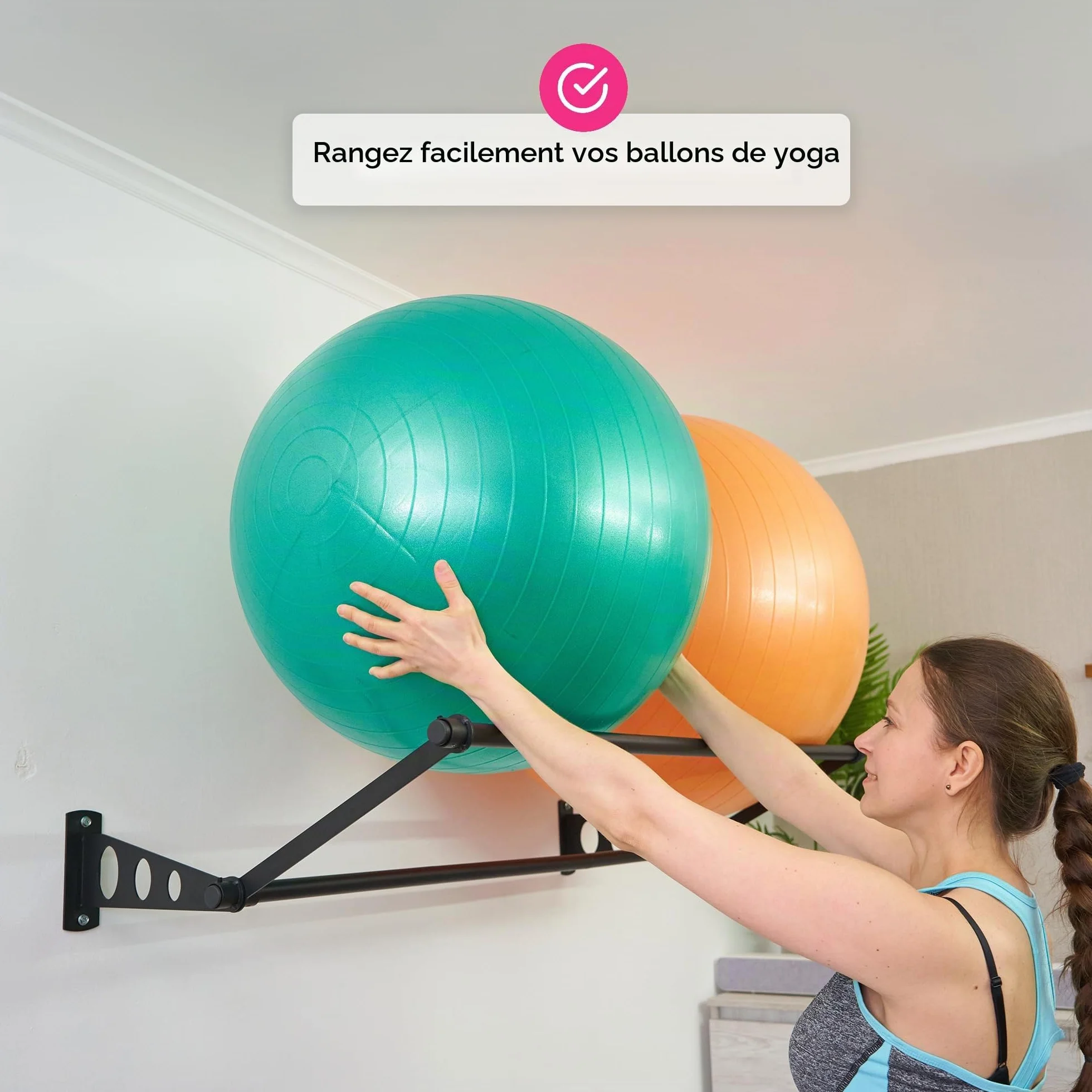 Support Mural pour Ballons d'Exercice de Fitness Stabilité Noir Mat