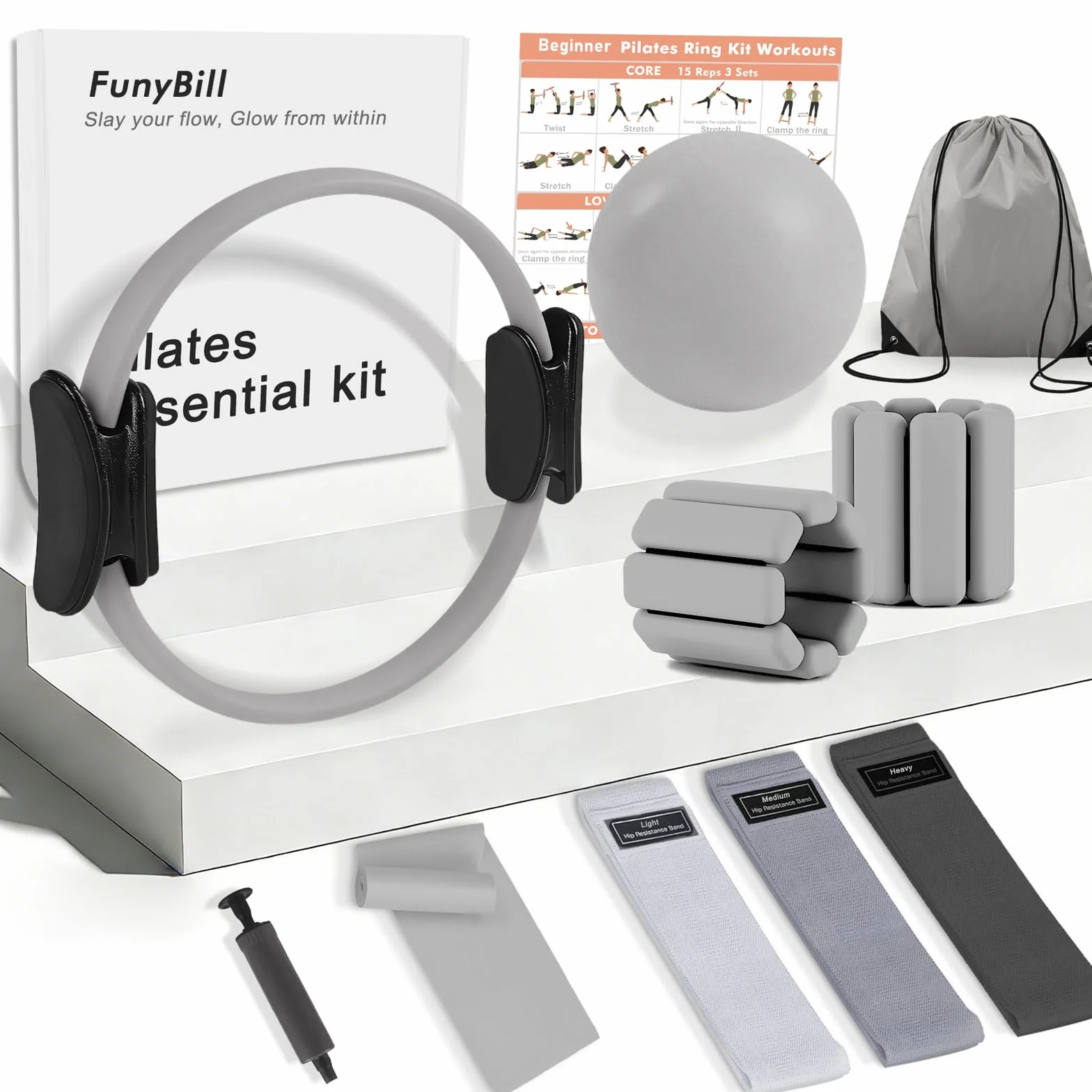 Kit d'anneau de Pilates avec Poids pour Chevilles et Poignets et Bandes de résistance pour Débutants