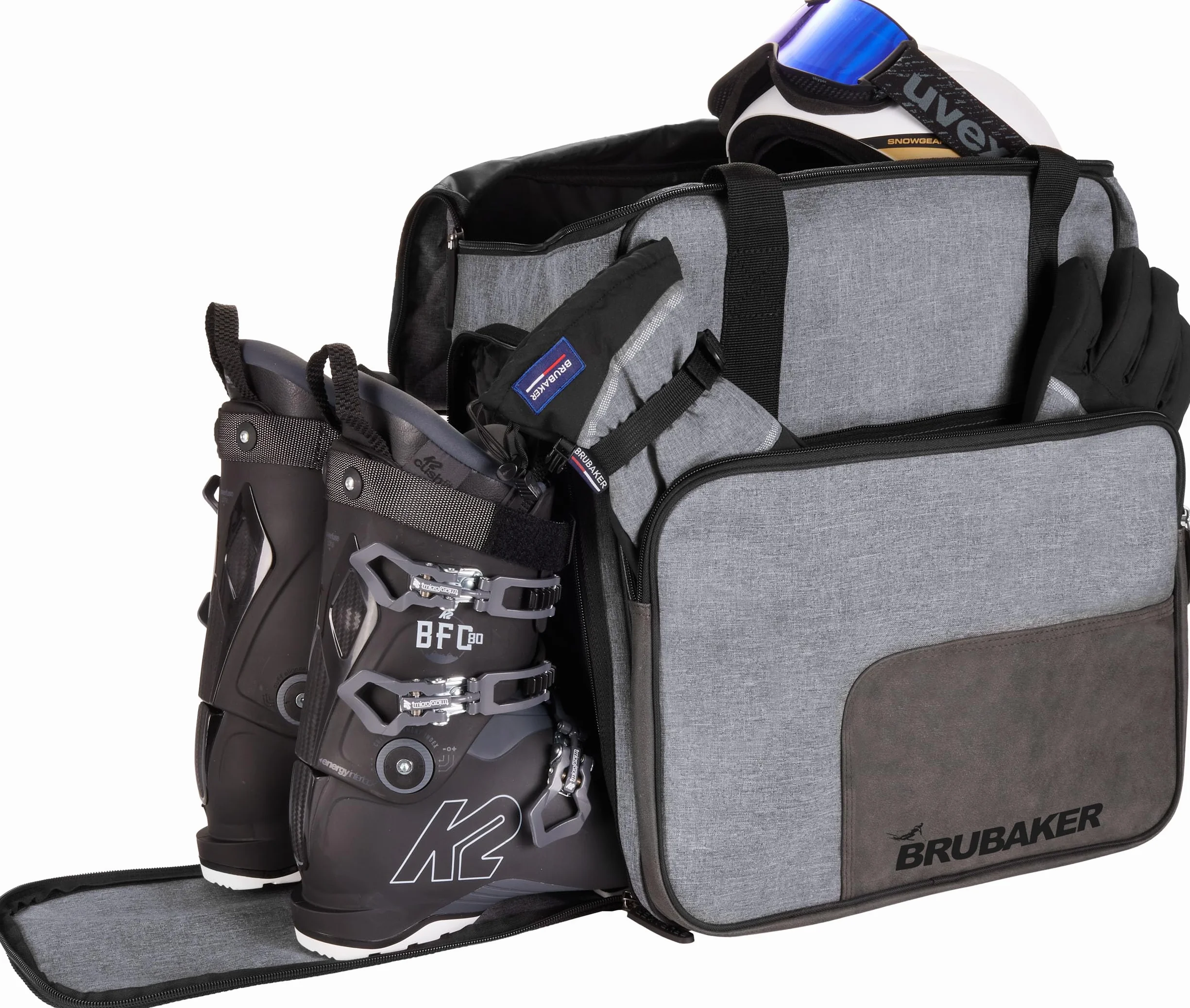 BRUBAKER Set de Ski Carver Performance Housse à Skis Sac à Chaussures Ski 1 Paire Skis Bâtons Chaussures Casque Gris chiné Noir