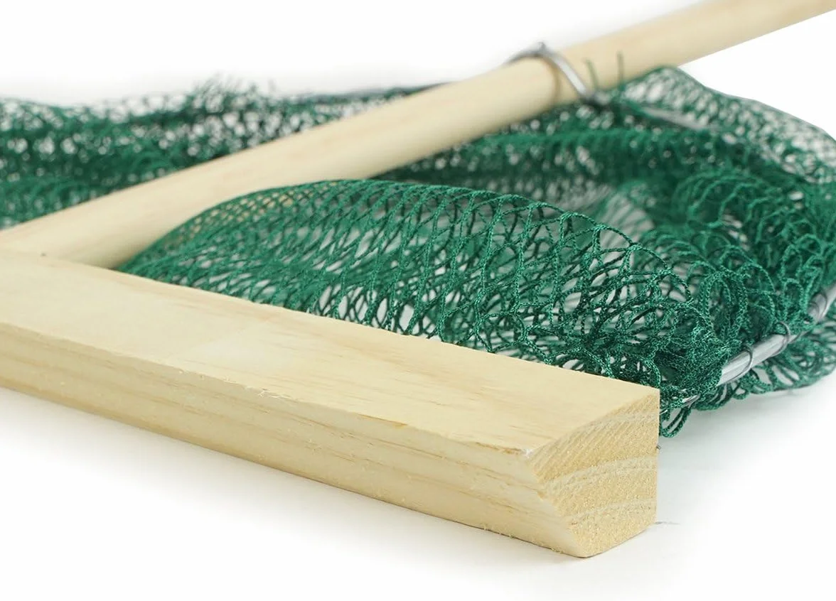 Filet à crevettes XL - 40 cm de large - Manche en bois de 130 cm de long - Filet de fossé - Filet de pêche