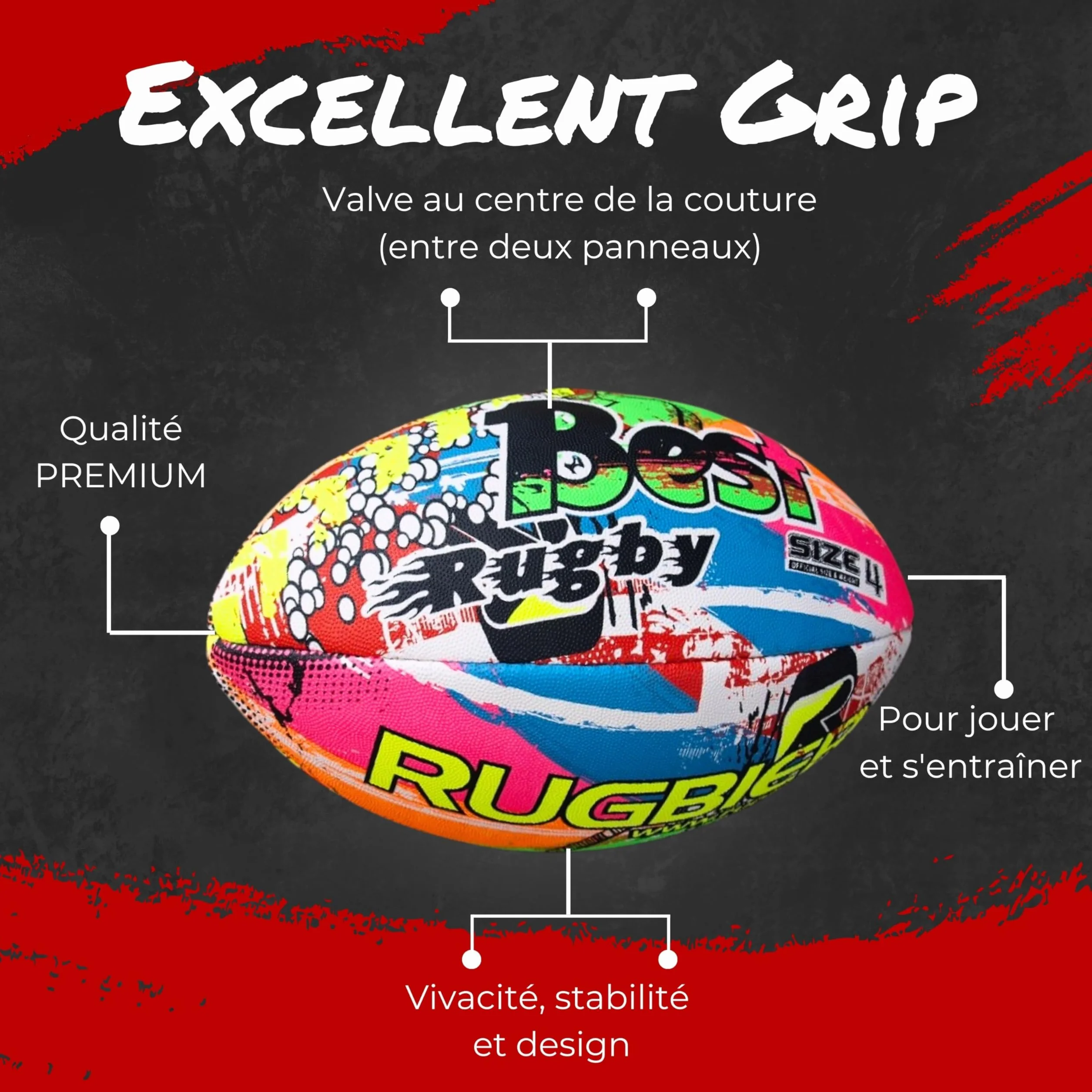 Ballon de Rugby Enfants T3 – Ballon École Initiation Entraînement Design Exclusif