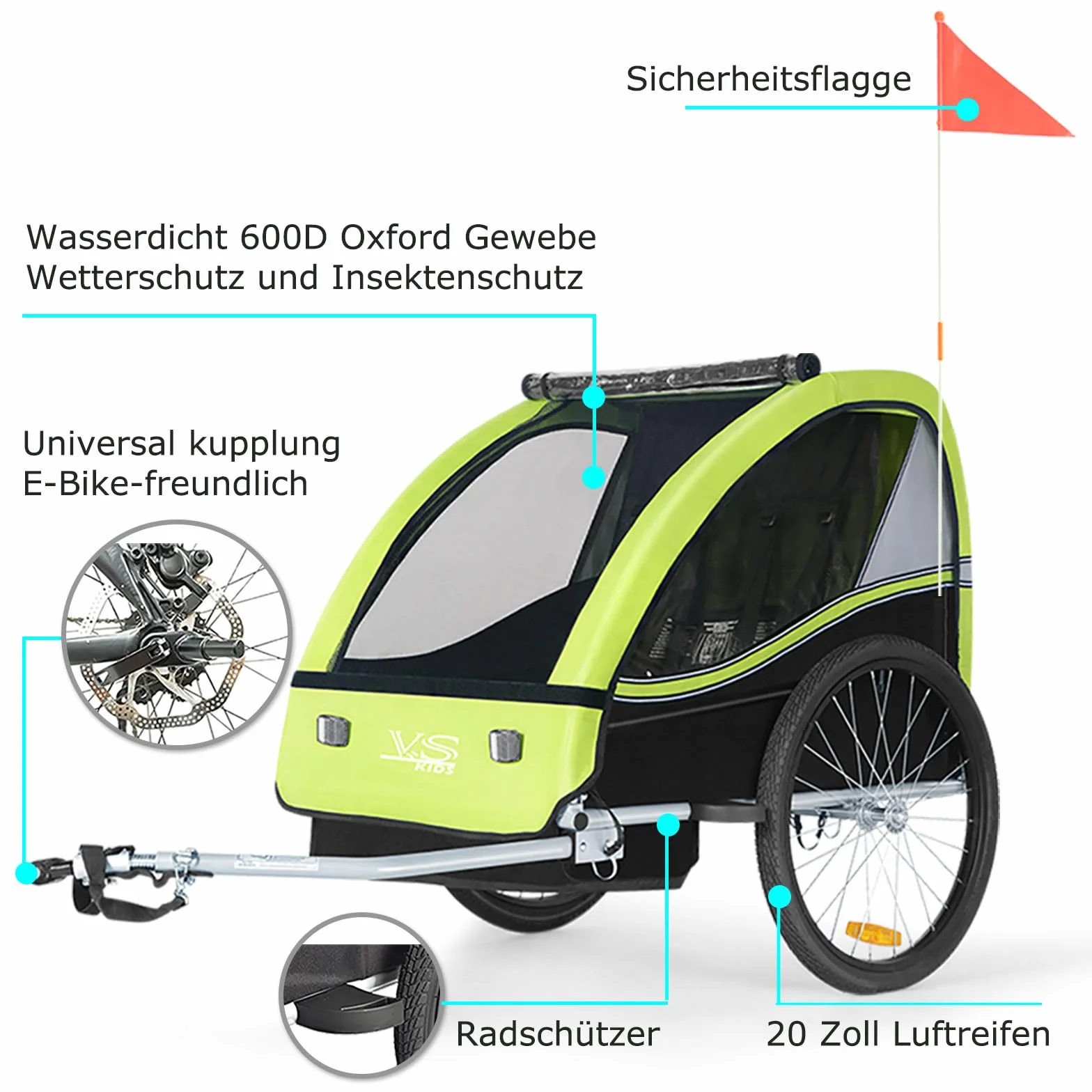 Tiggo VS 50201 Remorque pour Enfants Biplace Tout-Terrain