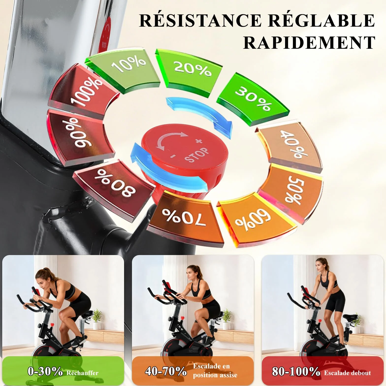 ISE Velo d'Appartement Exercise Bike Cardio-Training Ecran Impulsion Hauteur Réglable