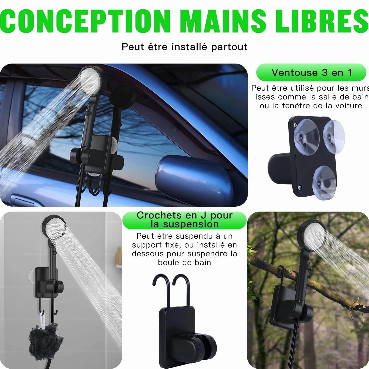 Spopal Douche Portable Camping Rechargeable 10000mAh avec Afficheur Intelligent 5 Vitesses Réglables