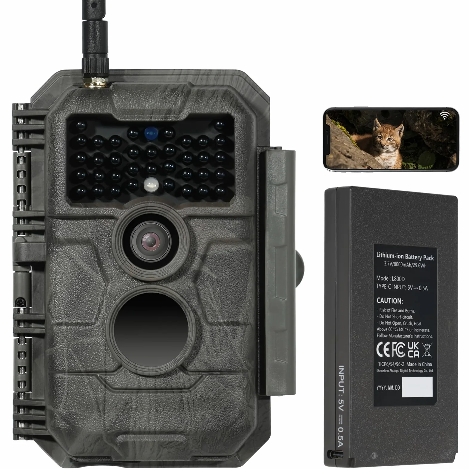 GardePro E6P Caméra de Chasse, WiFi, Batterie Rechargeable 8000 mAh, 64MP 1296P, Caméra E6P No Glow Infrarouge Vision Nocturne, Champ de Vision Large de 110°
