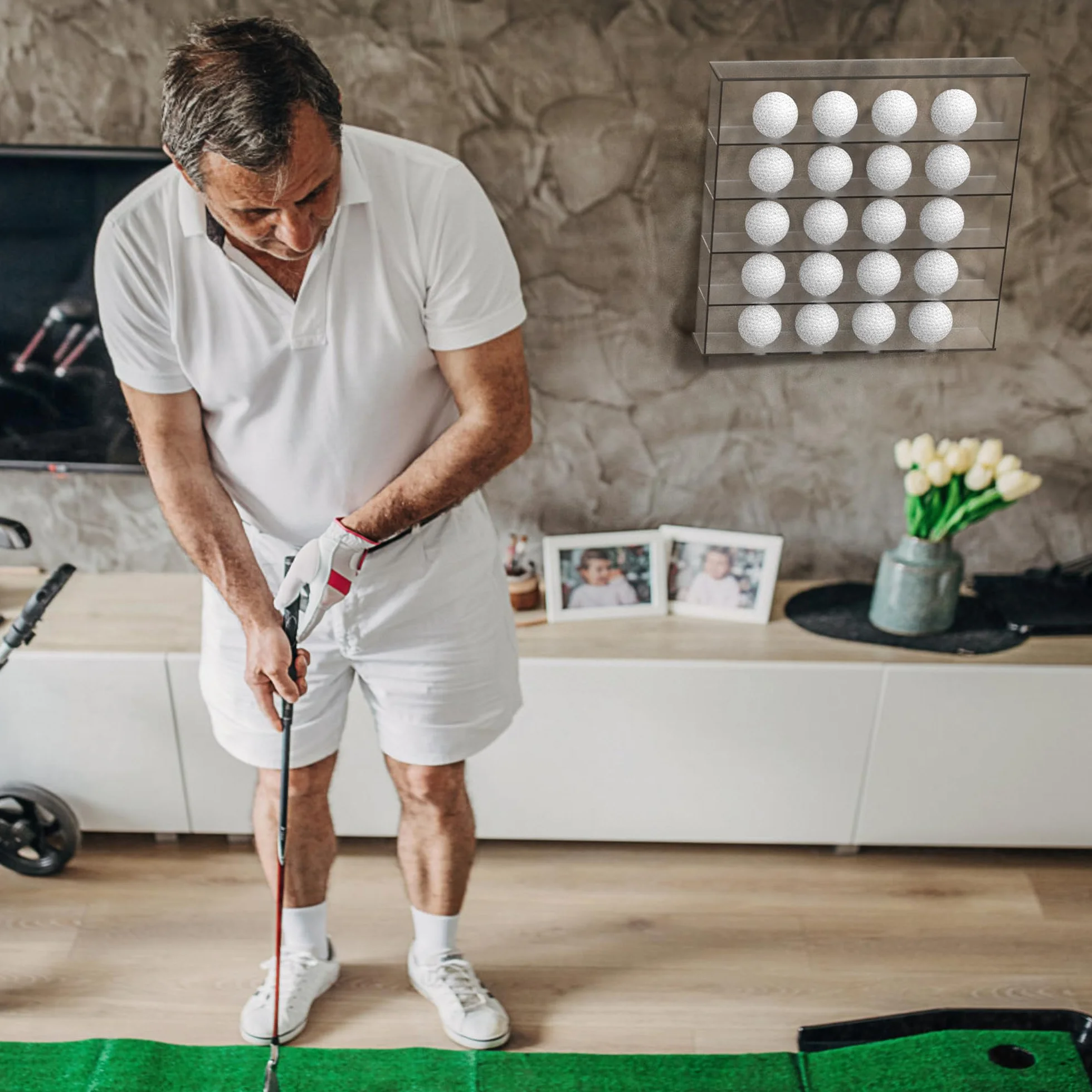Présentoir mural pour balles de golf et tennis de table en acrylique transparent