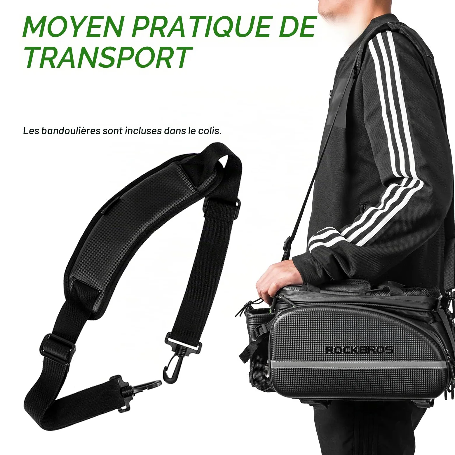 ROCKBROS Sacoche de Vélo Arrière Porte-Bagages Sac de Rangement Arrière de Transport pour Vélo de Route VTT Pliable 17-35L Portable Étanche avec Housse de Pluie Noir | Design 2 en 1, avec bretelles et porte-bouteille d'eau, bandes réfléchissantes, noir