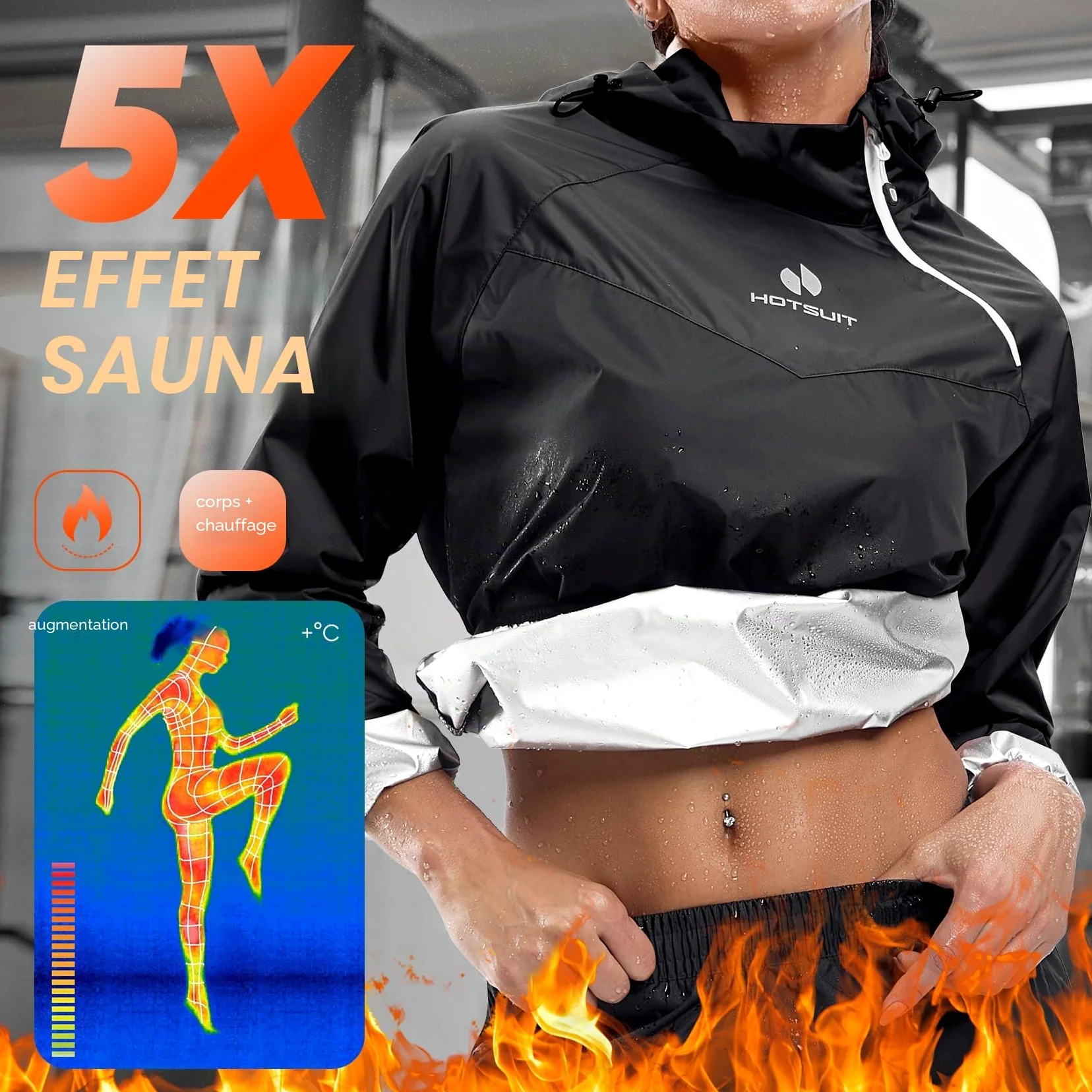 HOTSUIT Costume Sauna Femmes Pantalon Veste Amincissant Séance de Gym Sweat Suits Vêtements de Sudation Survêtement Sauna