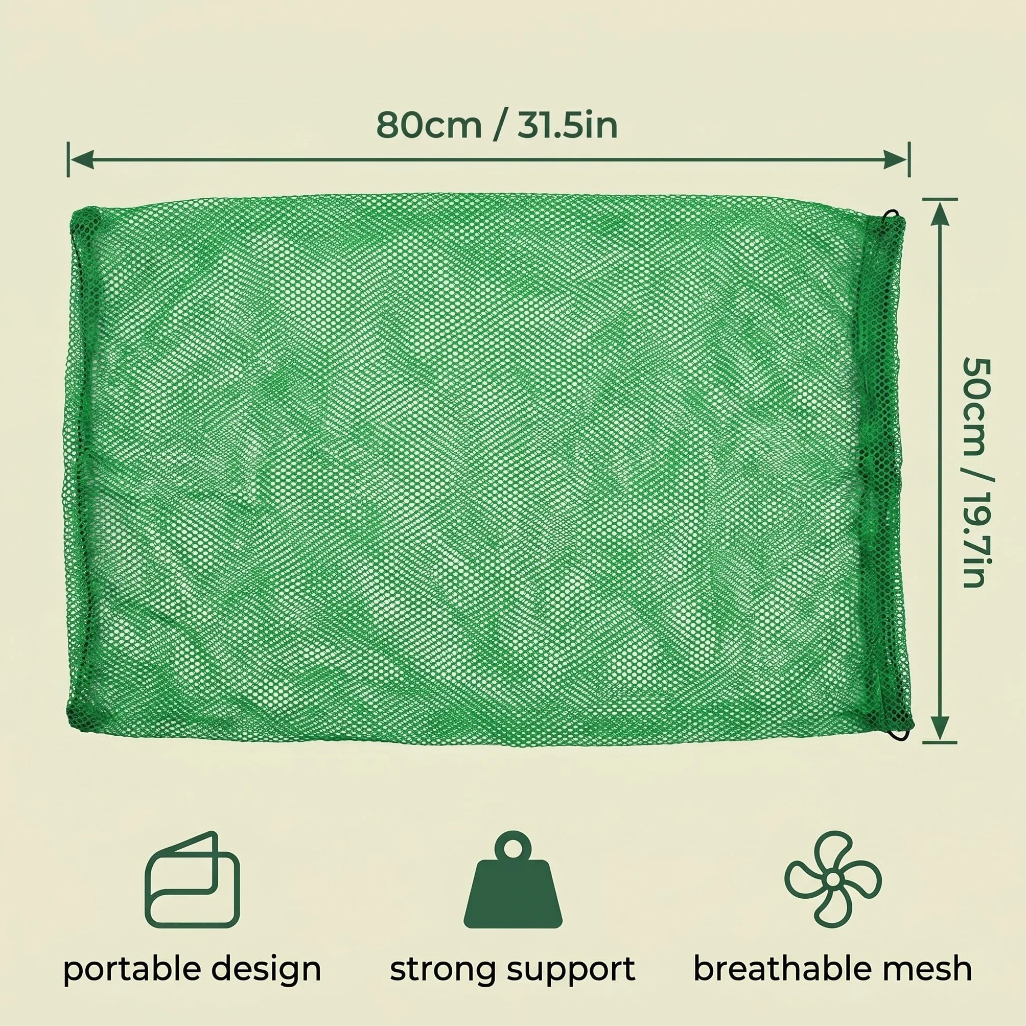 Bourriche Peche 80x50cm, Sac Soluble Peche Carpe, Filet Peche en Nylon Vert Renforcé, Sac de Conservation Poisson Pliable et Séchage Rapide, Nasse à Poisson Multifonctionnelle