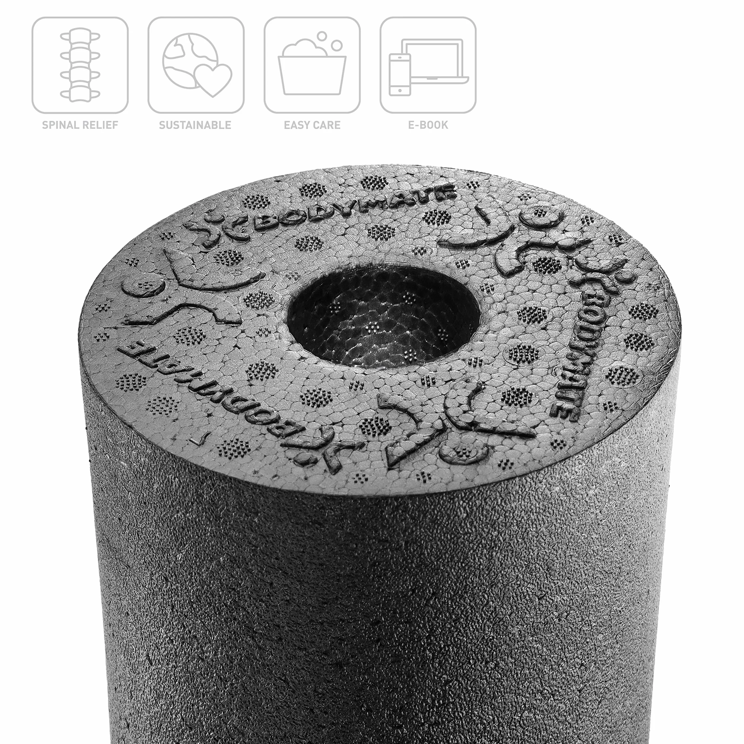 BODYMATE Rouleau de Massage Fascias 35cm Ø14cm Dureté Moyenne Rainure Soulager Colonne