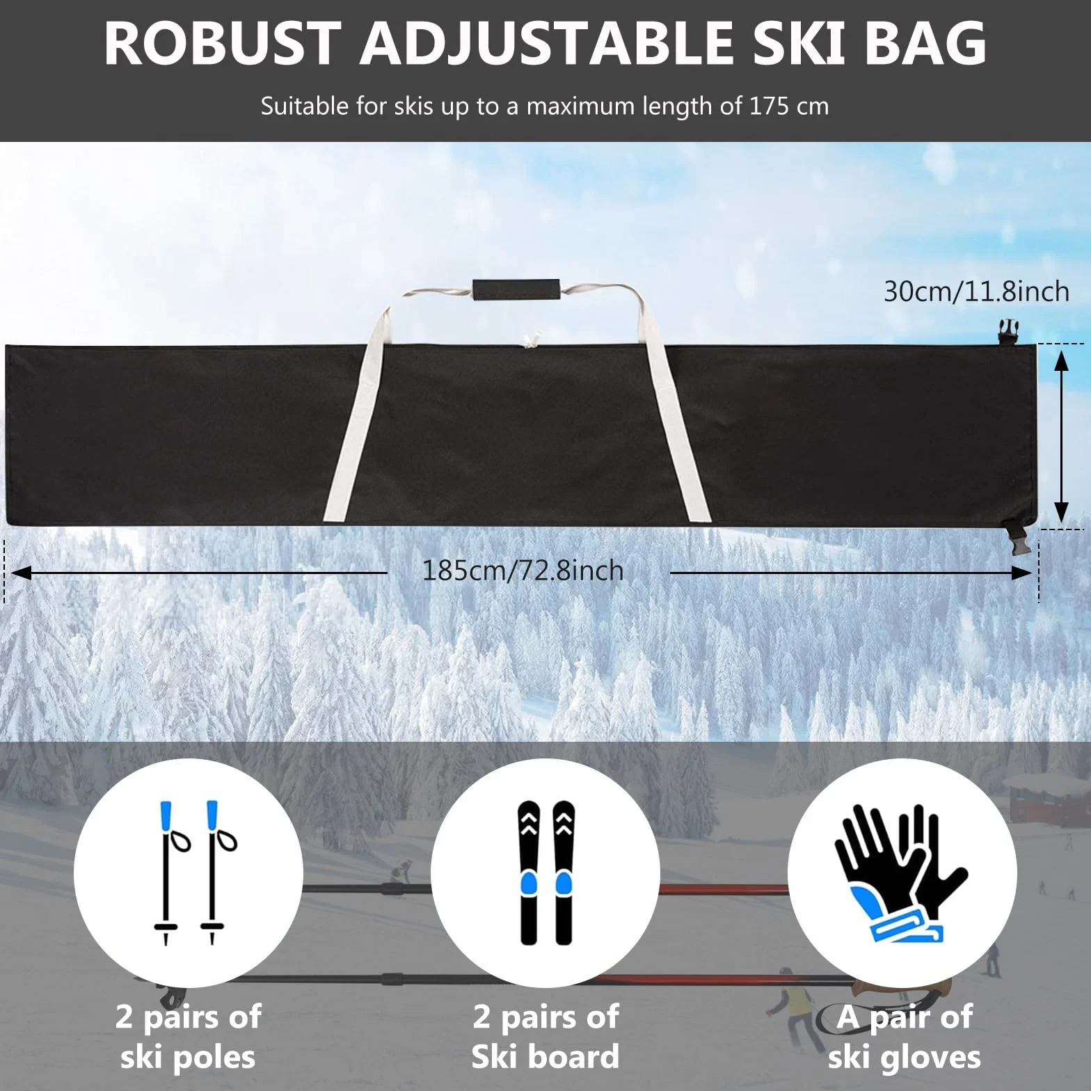 BORDEAG Sac de Ski et Voyage Housse Rangement pour Skis 185×33cm