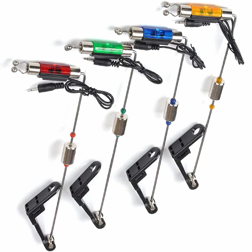 Lot de 4 indicateurs de touche lumineux pour pêche à la carpe avec poignée rigide
