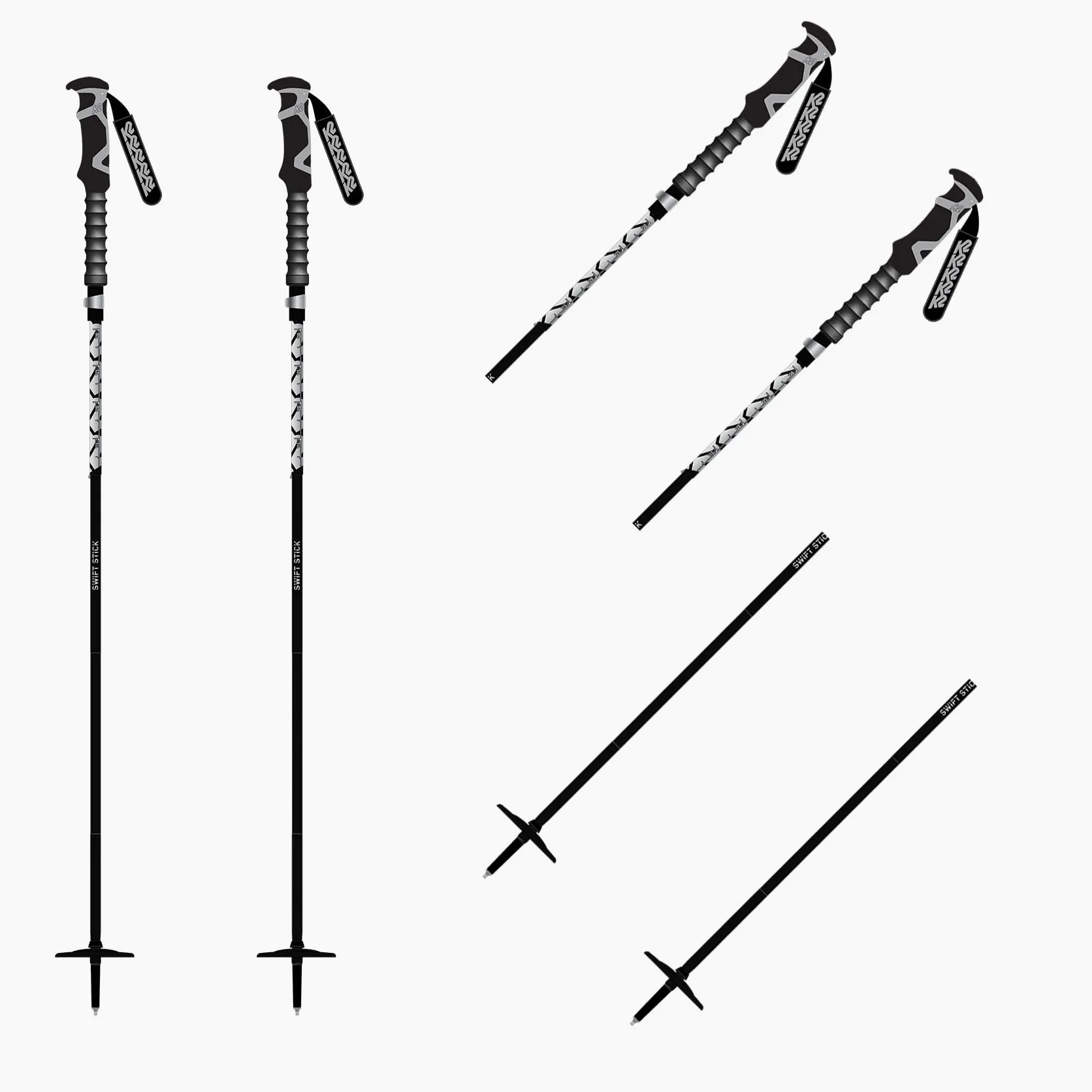 K2 Skis Swift Stick, bâton de Ski Unisexe - Adulte, Black, 105-135 cm - 10G3034.1.1.105-135