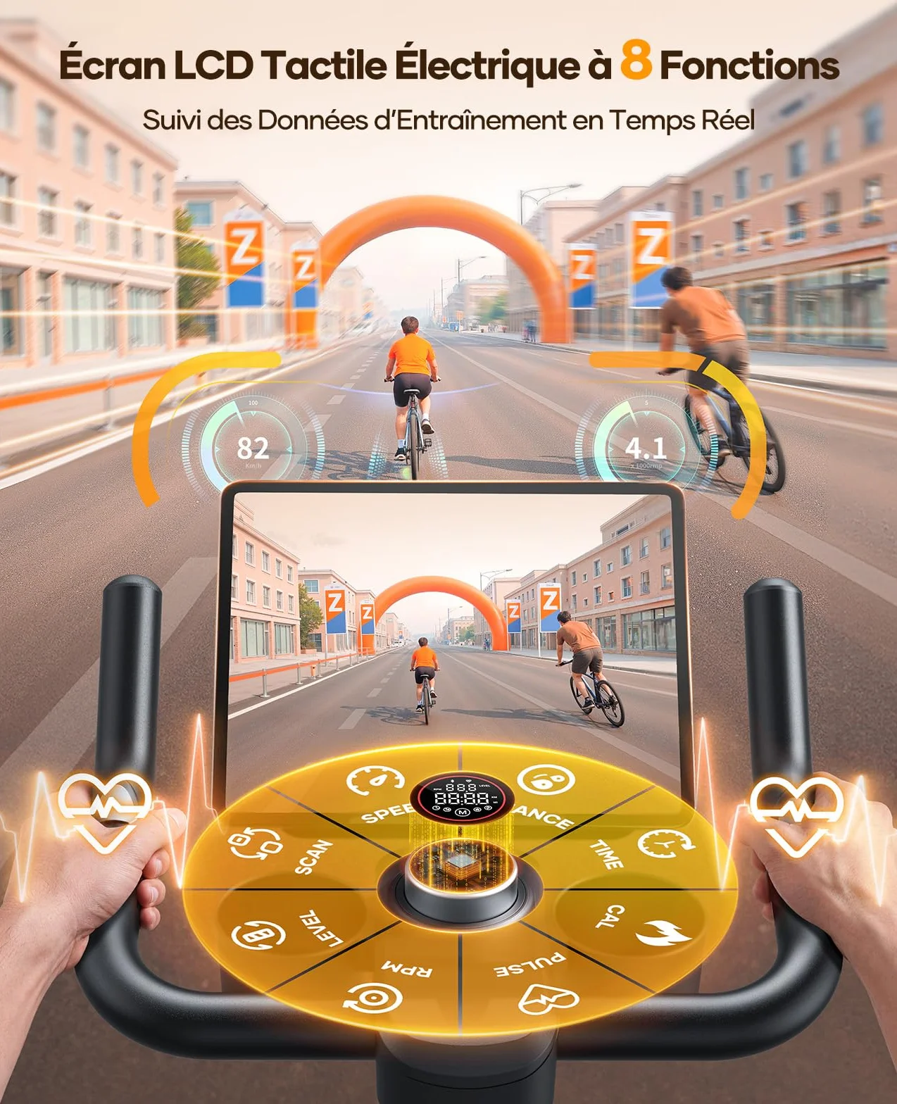TOPUTURE Vélo d'Appartement Silencieux Résistance Magnétique Électrique 32 Niveaux Écran Tactile App Capteur Cardiaque Support Haltères 150kg