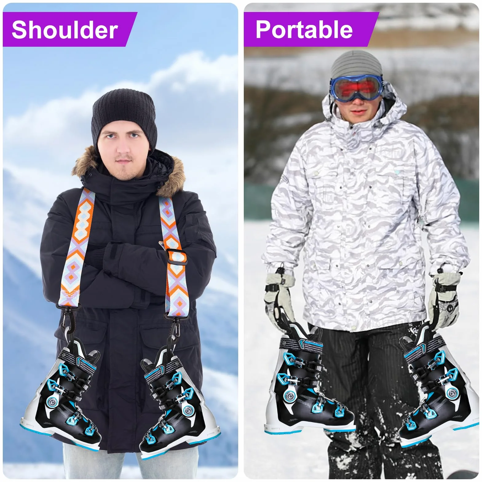 Sangle Baton de Ski, Réglables Sangle Skate avec Boucle Pivotante à 360° Sangle d'Épaule de Ski Laisse de Patins à roulettes Accessoires de Ski pour Ski, Snowboard