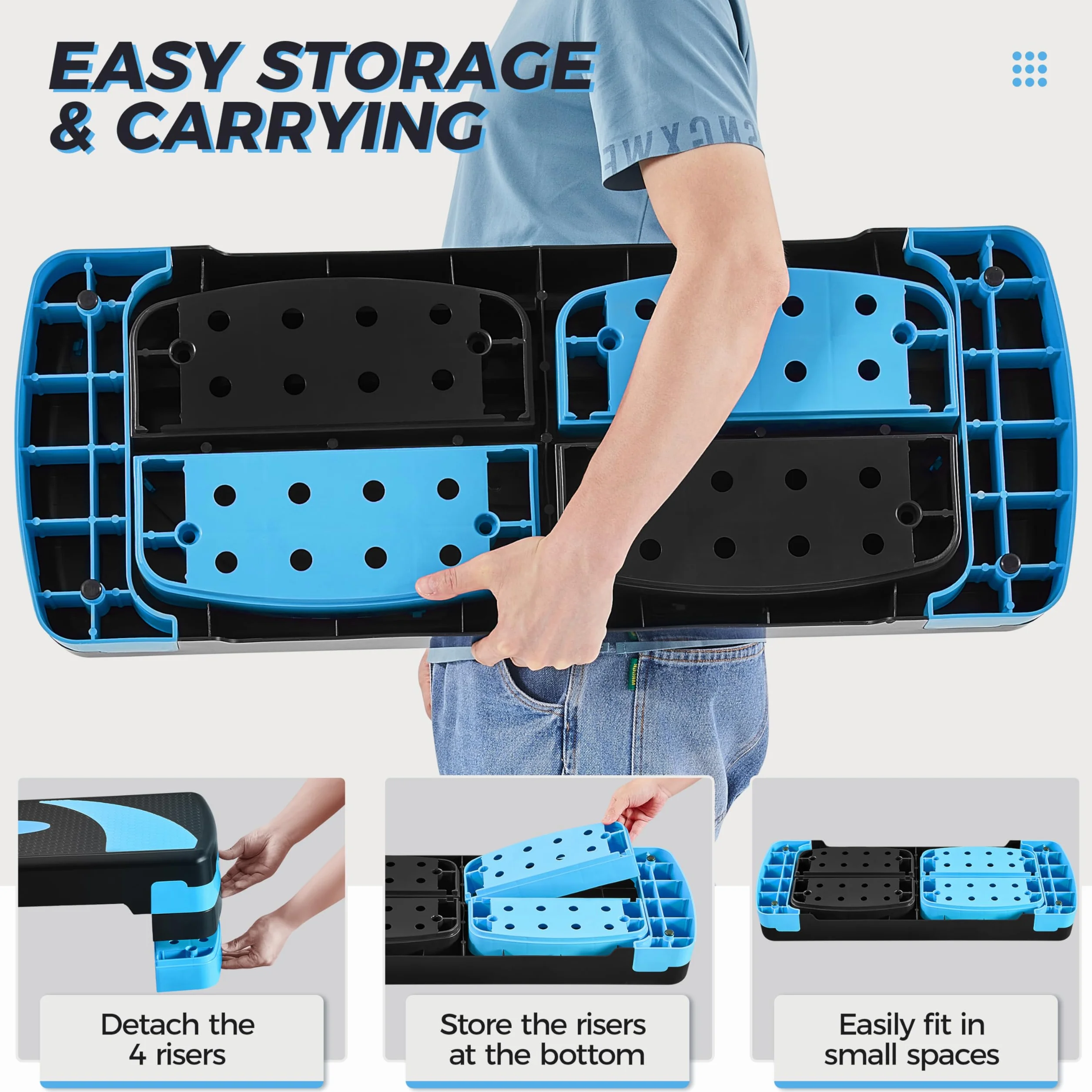 Step de Fitness Stepper 79,5 x 30 x 20cm Réglable 3 Hauteurs Bleu