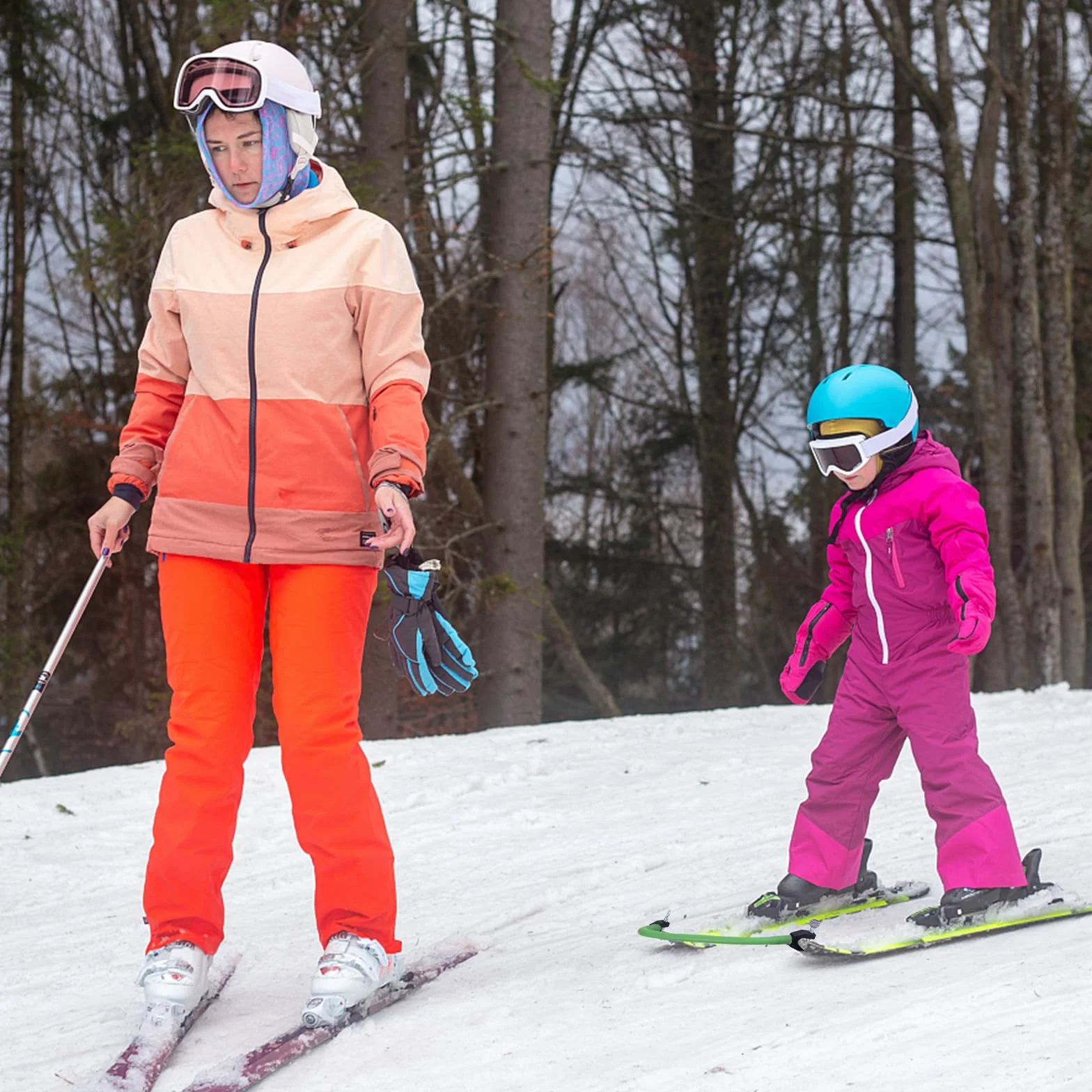 Connecteur de Pointe de Ski pour Enfants Portable Aide Entraînement Ski Accessoires Snowboard Débutants Vert Jaune 2 Pièces