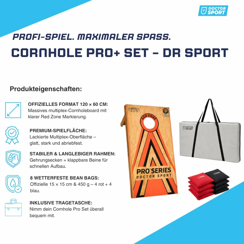 Dr Sport Cornhole Pro+ Kit 120×60 cm Bois 8 sacs à billes sac de transport