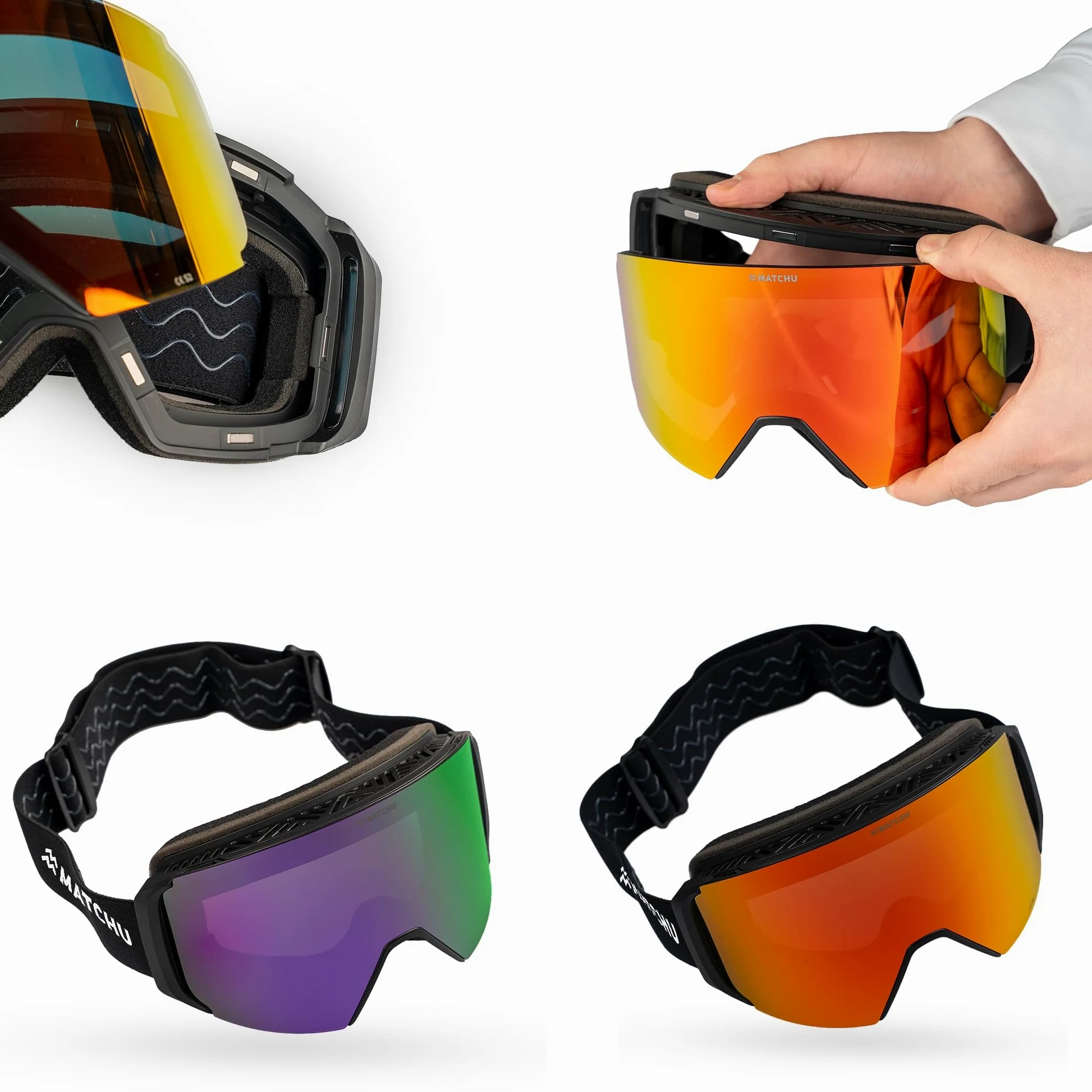 MATCHU - Masque de Ski Premium, Verres Interchangeables S2/S3, Double Anti-Buée, Coffret Luxe & Housse Microfibre