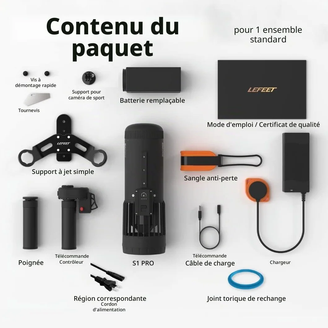 LEFEET S1 PRO Trottinette sous-marine haute performance vitesse 6,48 km/h caméra d'action profondeur 40 m