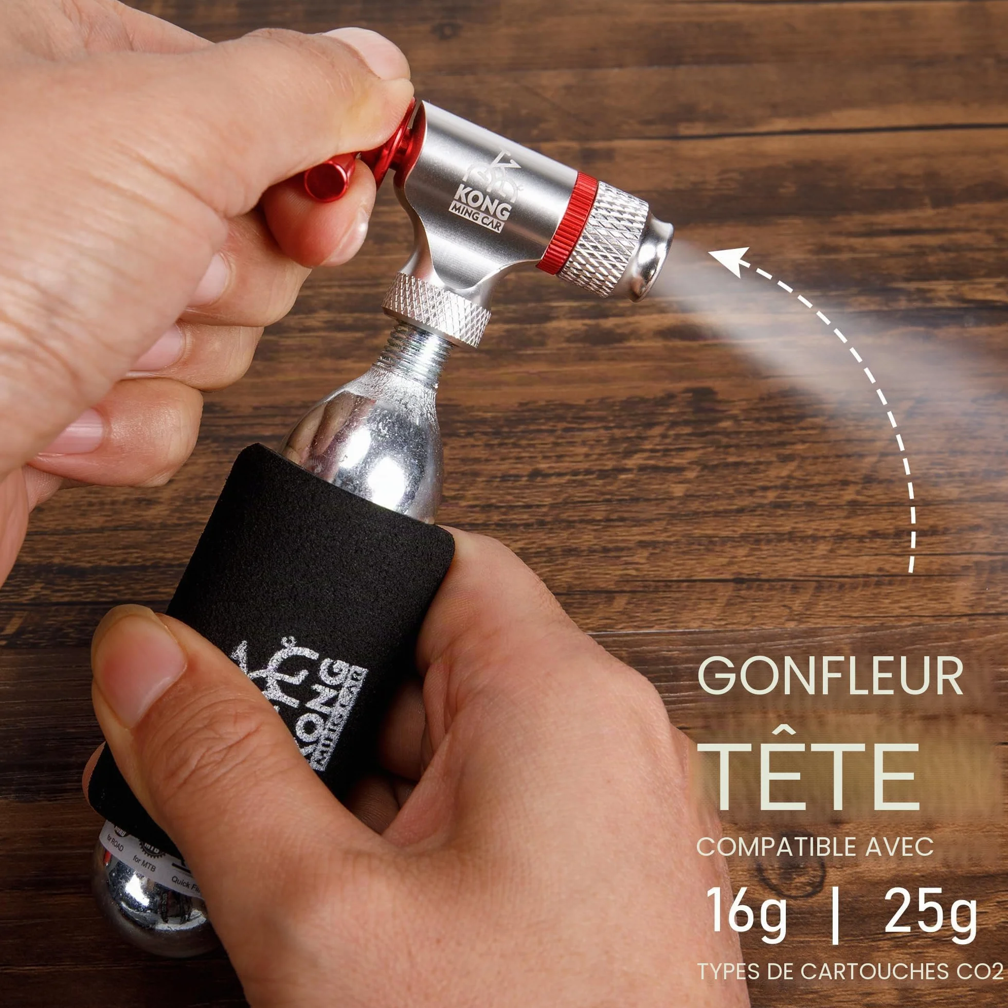 Kit de Gonfleur CO2 Vélo avec 6 Cartouches Filetées 16g/25g Compatible Presta Schrader