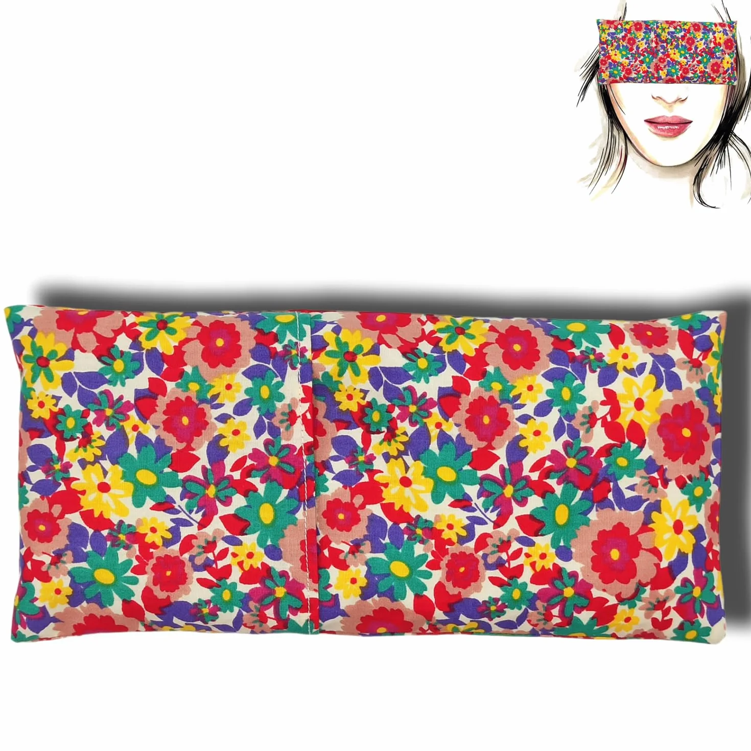 Coussin de Yoga pour les Yeux - Oreiller Fleurs Bleu avec Housse Lavable, Lavande et Riz pour Méditation et Relaxation
