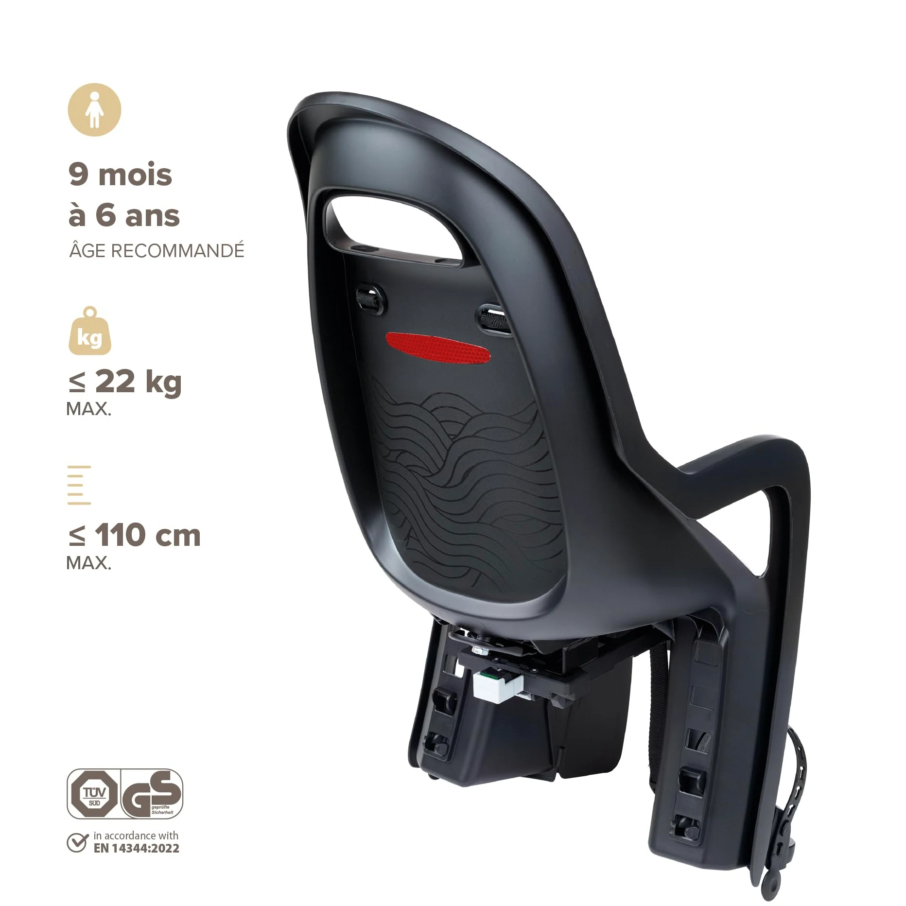 Siège Enfant vélo arrière Polisport Groovy MIK-HD pour Porte-Bagages MIK-HD, Installation Rapide et sûre, Design modernisé, Confort Optimal, Jusqu’à 22 kg et 110 cm, Couleur Noir/Gris Foncé