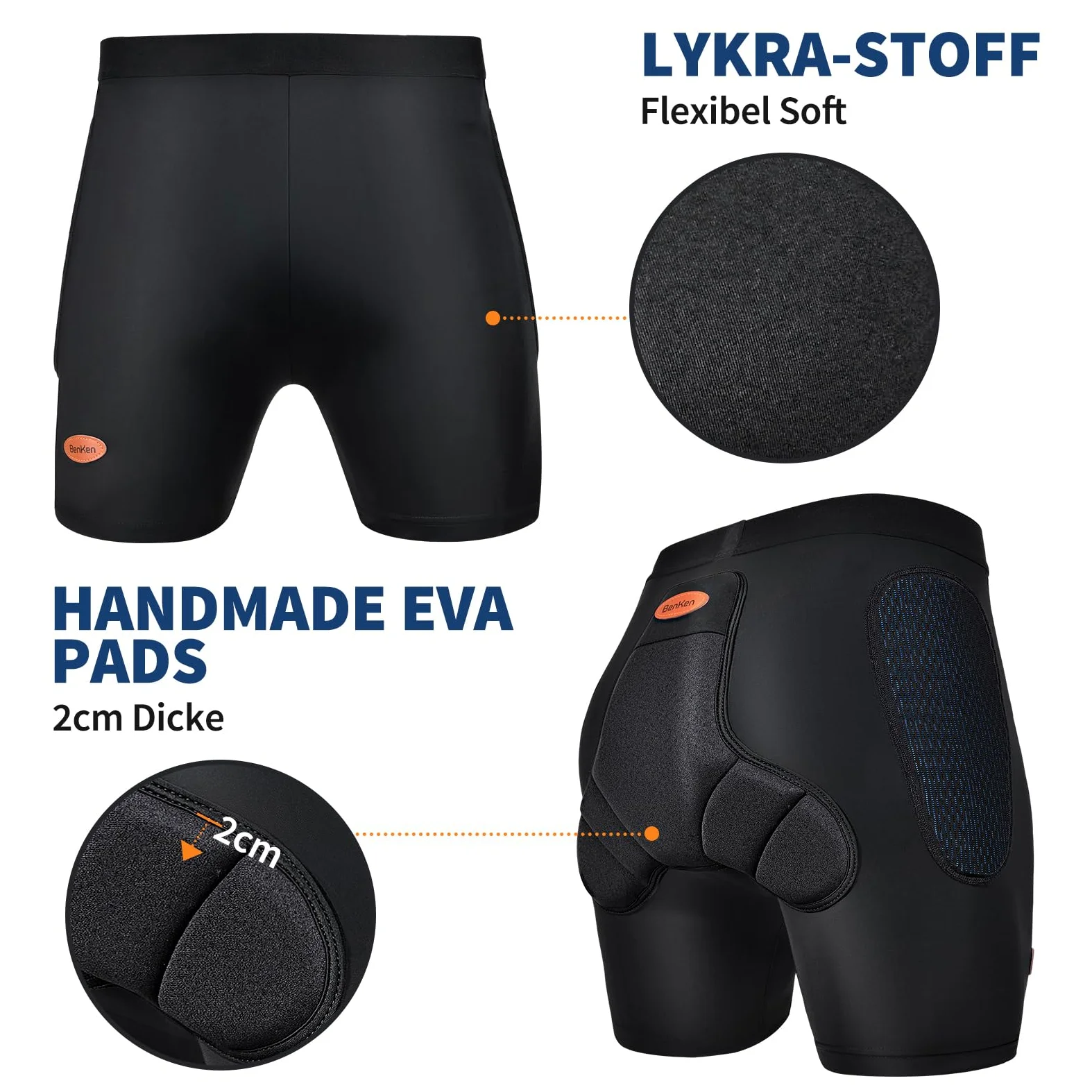 BenKen Short de protection de sport 3D EVA Butt Pad, équipement de protection anti-collision pour homme et femme, short de protection rembourré résistant aux chocs pour snowboard, patinage, patins à