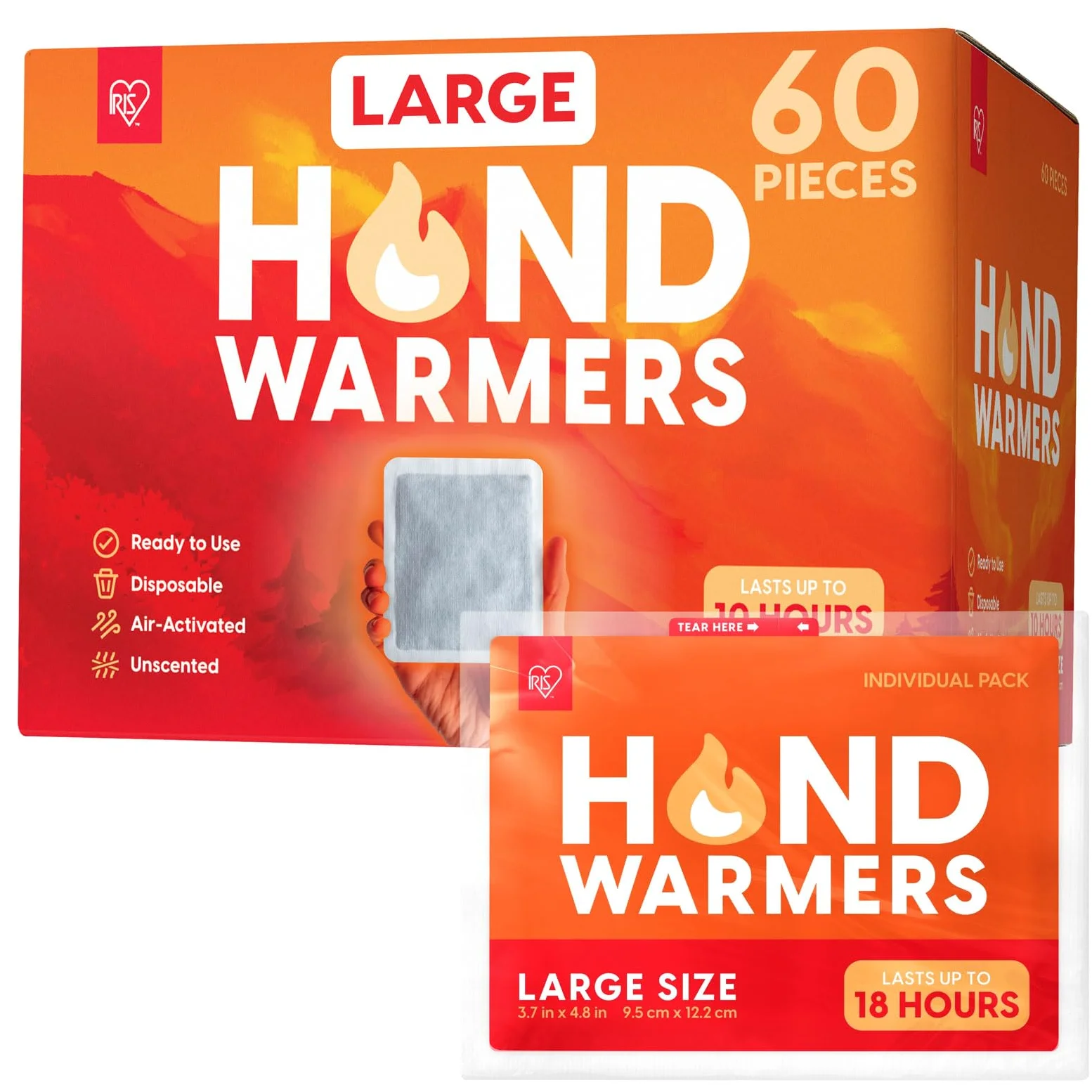 Iris USA Lot de 60 Chauffe-Mains individuels, Longue durée jusqu'à 18 Heures pour Les Mains Chaudes et Chaudes en déplacement, jetables, Chauffe-Mains pour Mains et Pieds, Essentiels d'hiver, Blanc