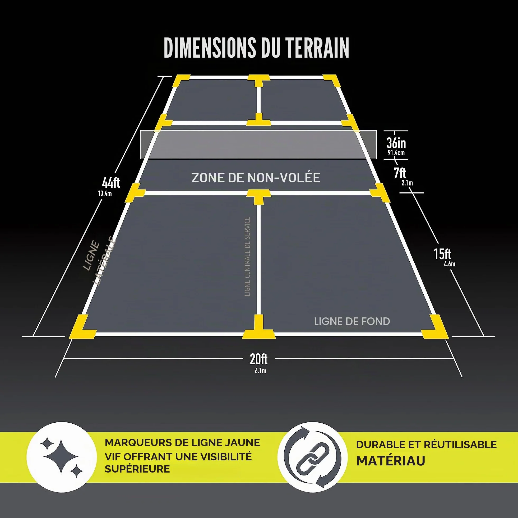 Franklin Sports Kit de marqueurs de Terrain de Pickleball – Ensemble de marquage de Lignes avec mètre Ruban