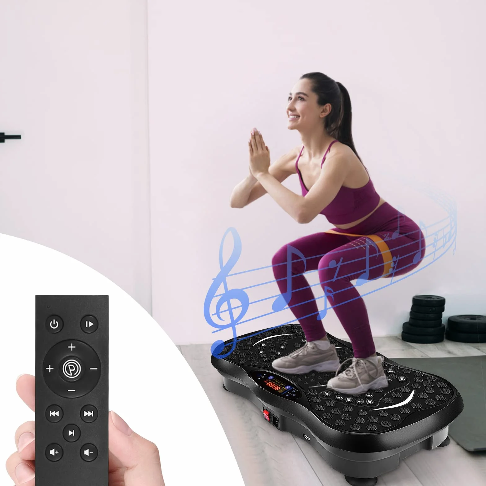 EVOLAND Plateforme vibrante oscillante 99 Niveaux d'intensité Haut-Parleur Bluetooth