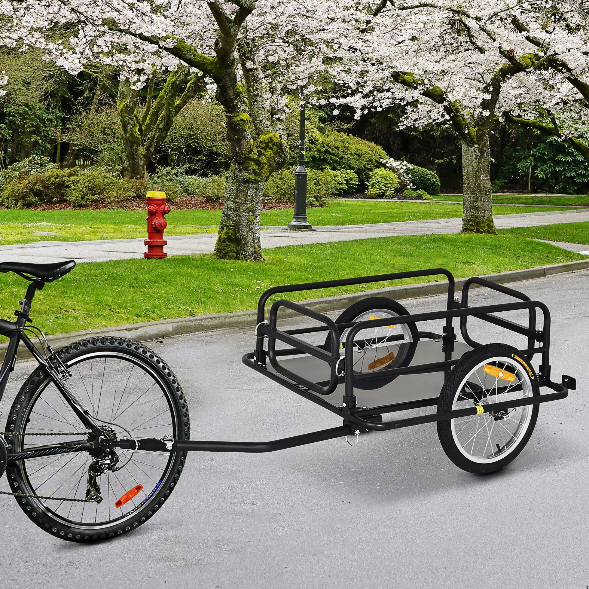 HOMCOM Remorque vélo transport 70L 139x71,5x49 cm Barre attelage Universelle Acier Noir