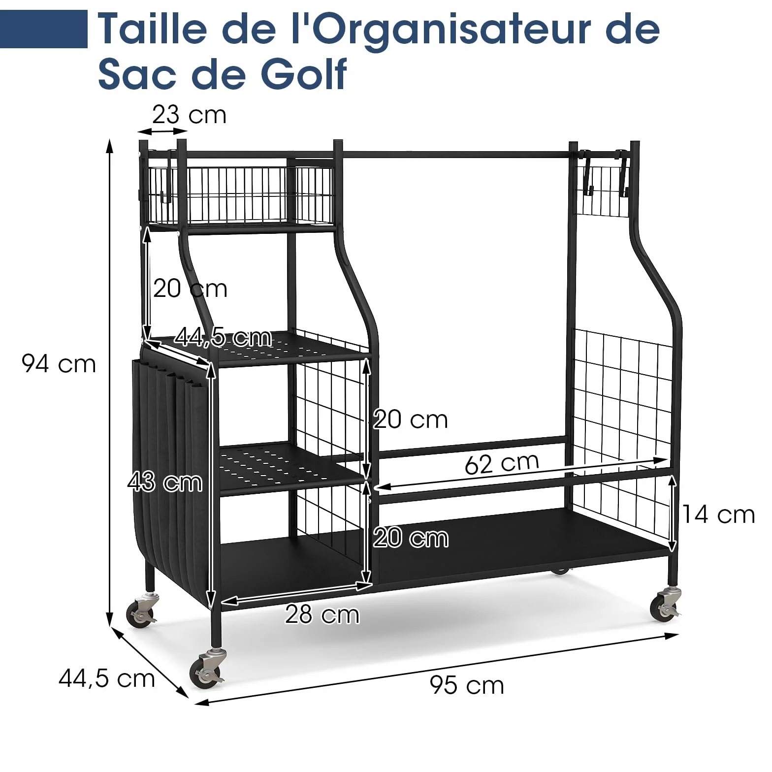 GOPLUS Organisateur de Rangement pour Club de Golf, Étagère avec Roues Verrouillables pour 2 Sacs et 8 Clubs