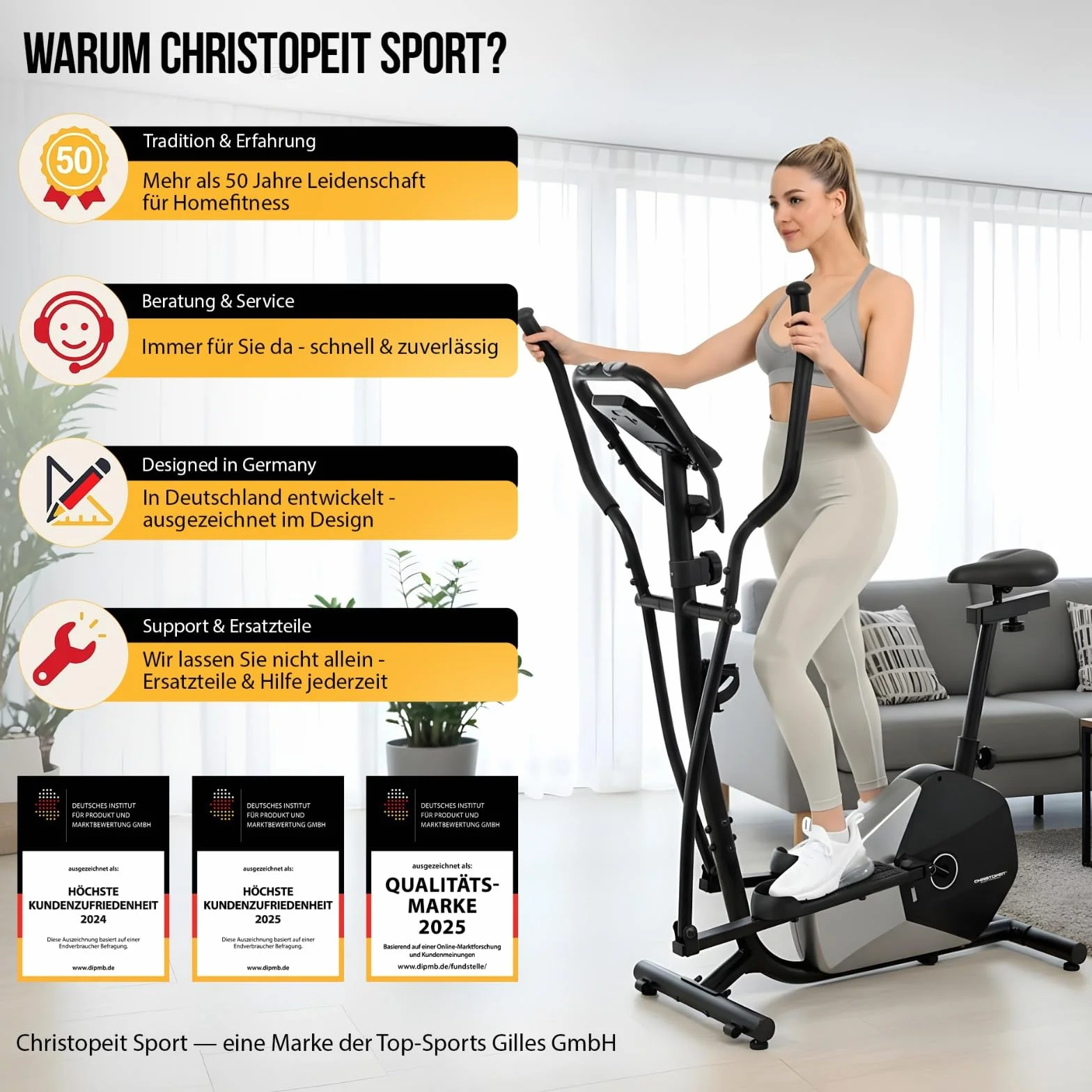 Christopeit Vélo elliptique CT 6 2 en 1 frein magnétique 7kg 8 niveaux résistance capteurs pouls support tablette