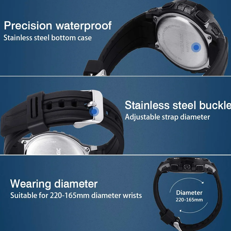 Montre de Natation Numérique Submersible Étanche 100 m Alarme Chronomètre Double Fuseau Horaire Compte à Rebours 12/24 Heures